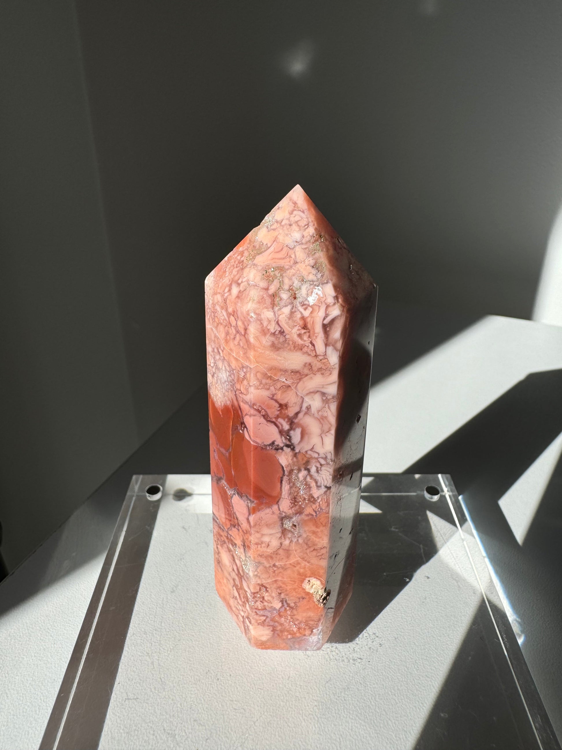 Cotton Candy Agate Crystal Point #4 | Bespoke Crystals featuring soft pink brecciated jasper with polished finish, ideal for collectors.