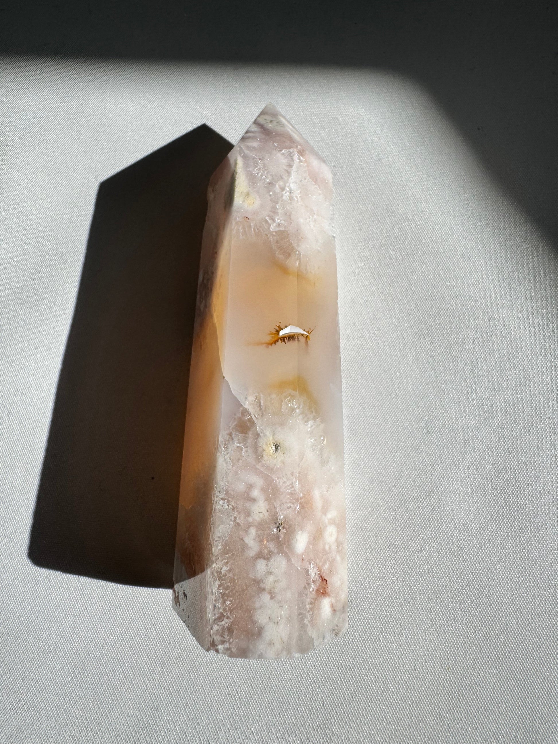 Polished Flower Agate Crystal Tower | Bespoke Crystals with intricate natural inclusions and warm hues, perfect for spiritual growth and decor.
