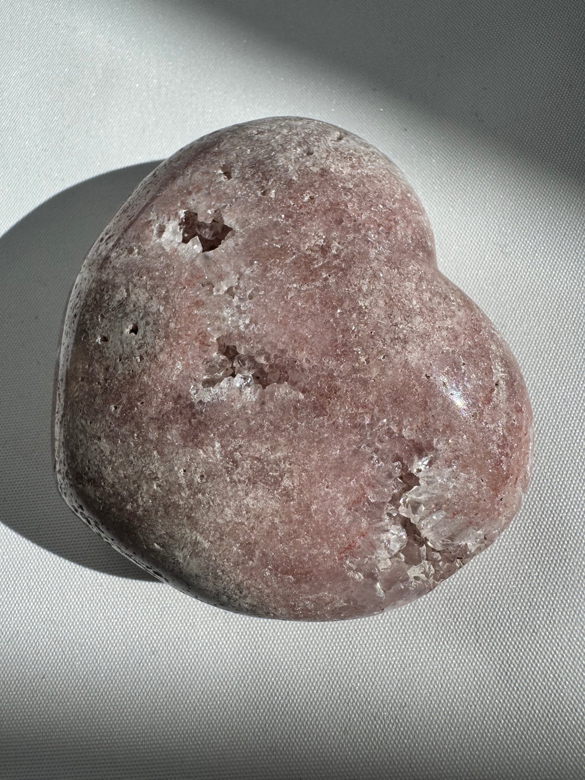 Polished Pink Amethyst Crystal Heart with natural druzy cavities, ideal for collectors and crystal healing