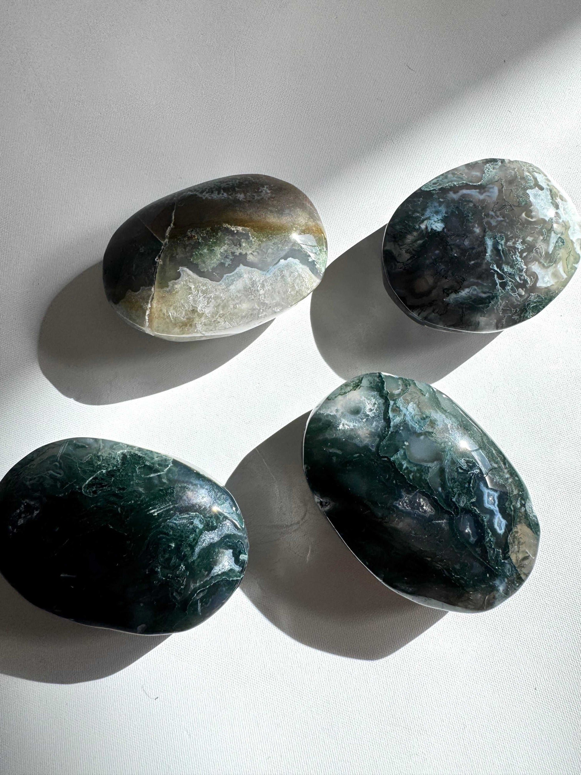 Moss Agate Crystal Palm Stones | Bespoke Crystals