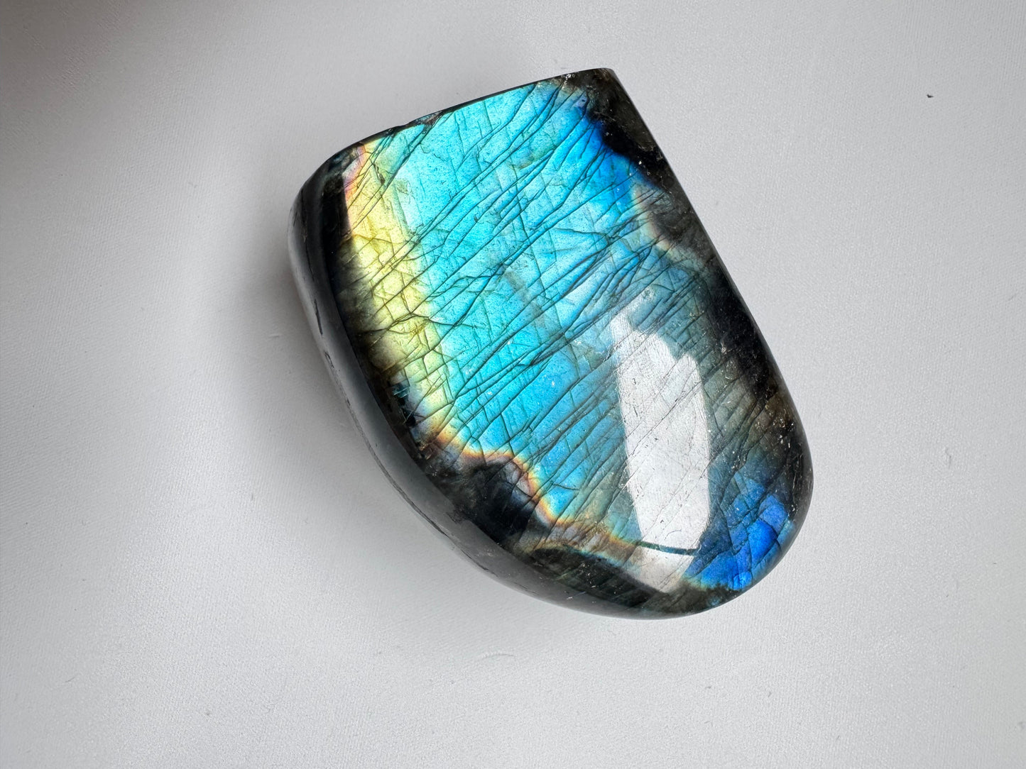 Bespoke HQ Labradorite Crystal Freeform A01 featuring a radiant flash of colour, a unique addition for crystal lovers.