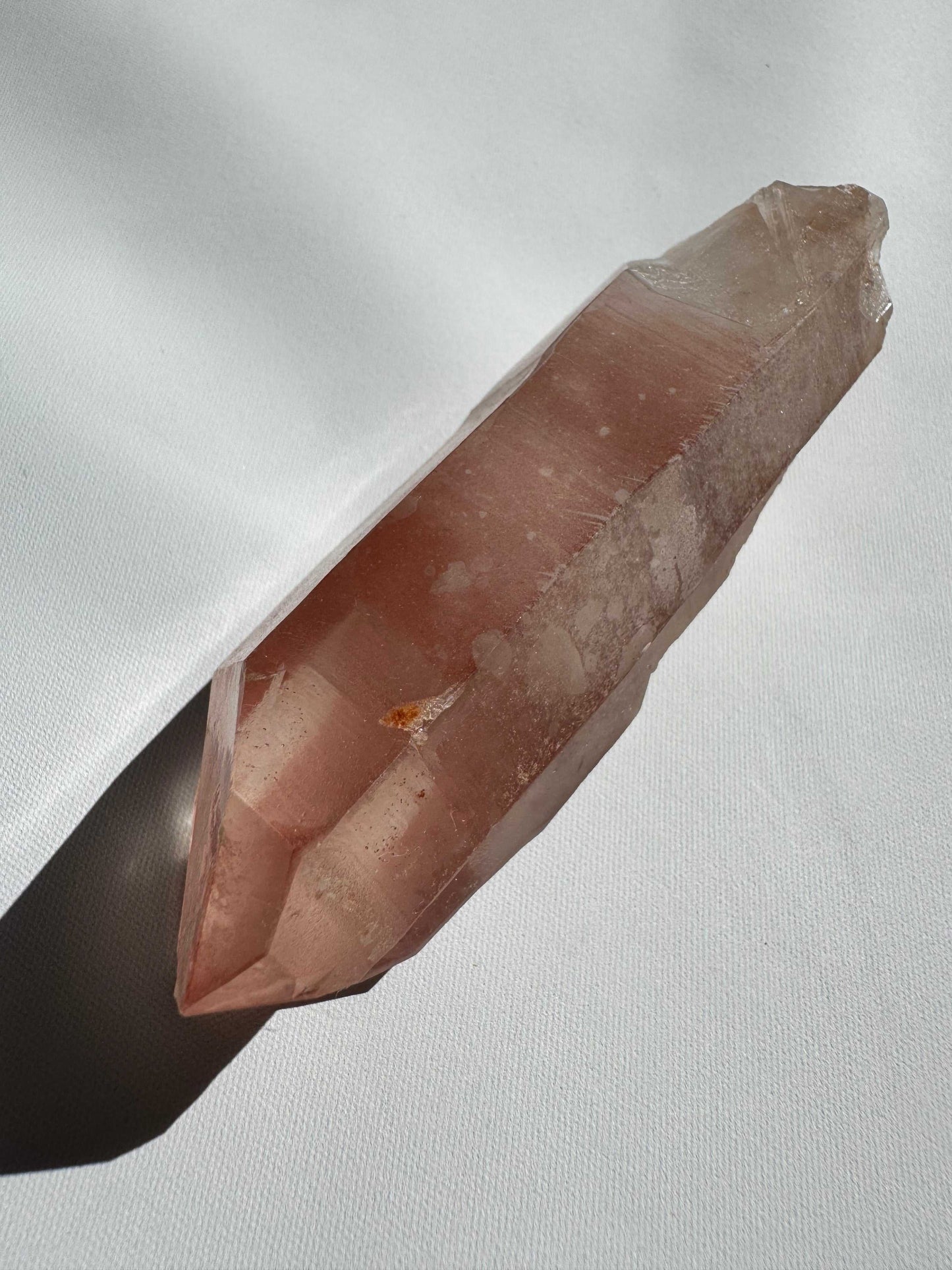 Rare Scarlet Temple Pink Lemurian Crystal Tantric Twin #B1 showcasing deep red hues and polished facets, perfect for collectors and crystal enthusiasts.