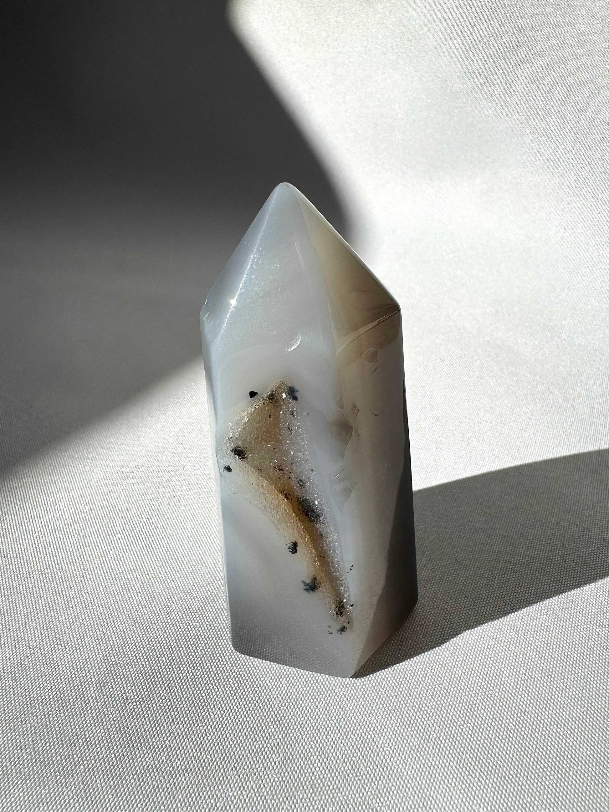 Agate Crystal Point #2 with natural druze cavity and grey banding