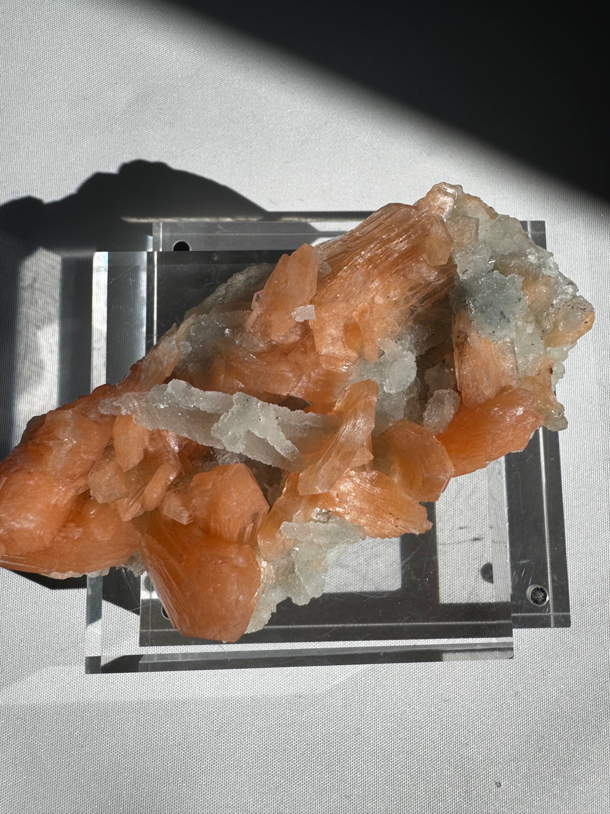 Chalcedony with Orange Stilbite Crystal #6 rare crystal formation with vibrant orange Stilbite and translucent Chalcedony, perfect for display or healing.
