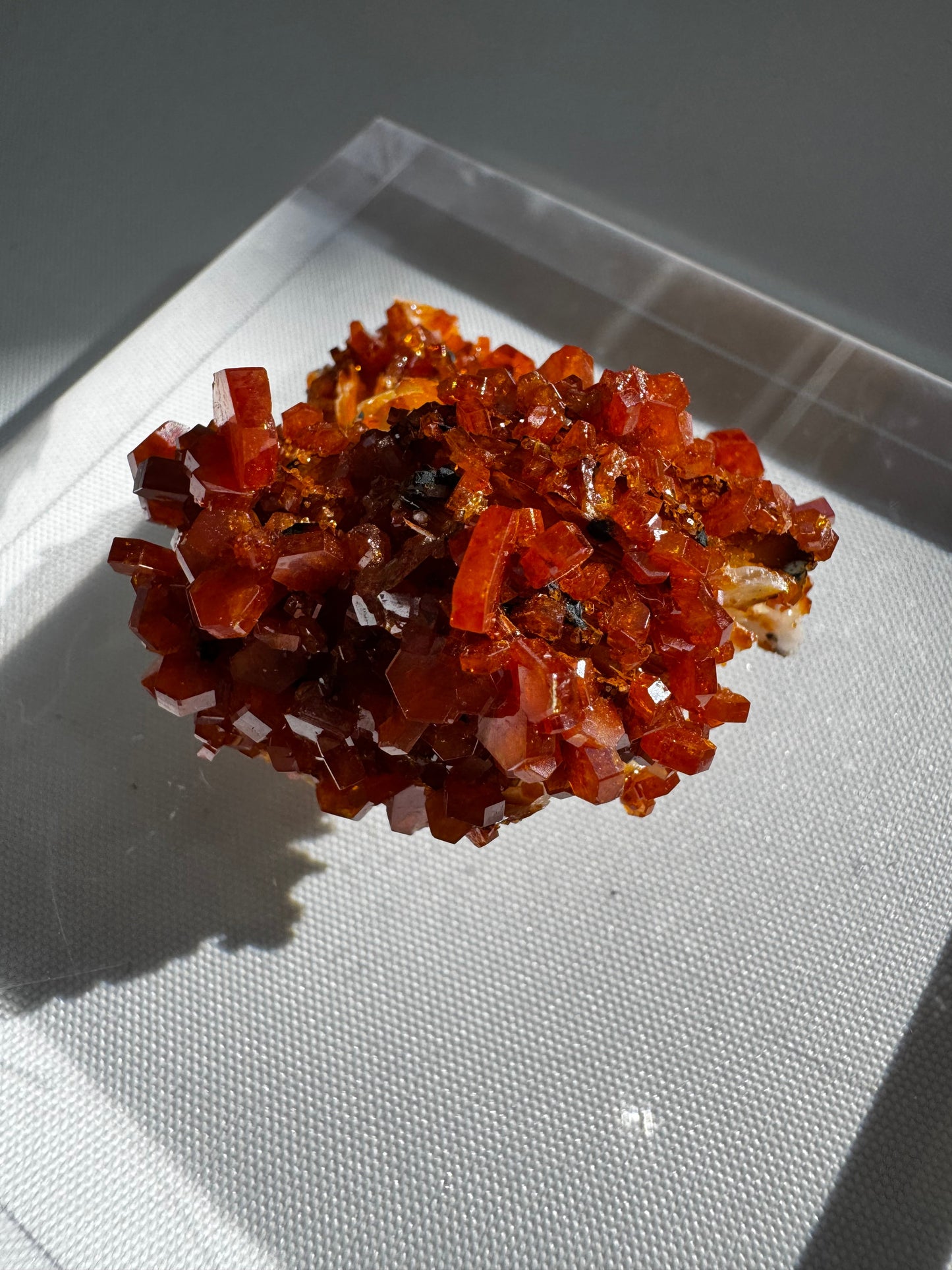 Vanadinite Crystal Specimen #2 showcasing vivid orange-red crystal clusters, a collectible mineral for grounding and resilience energy work.