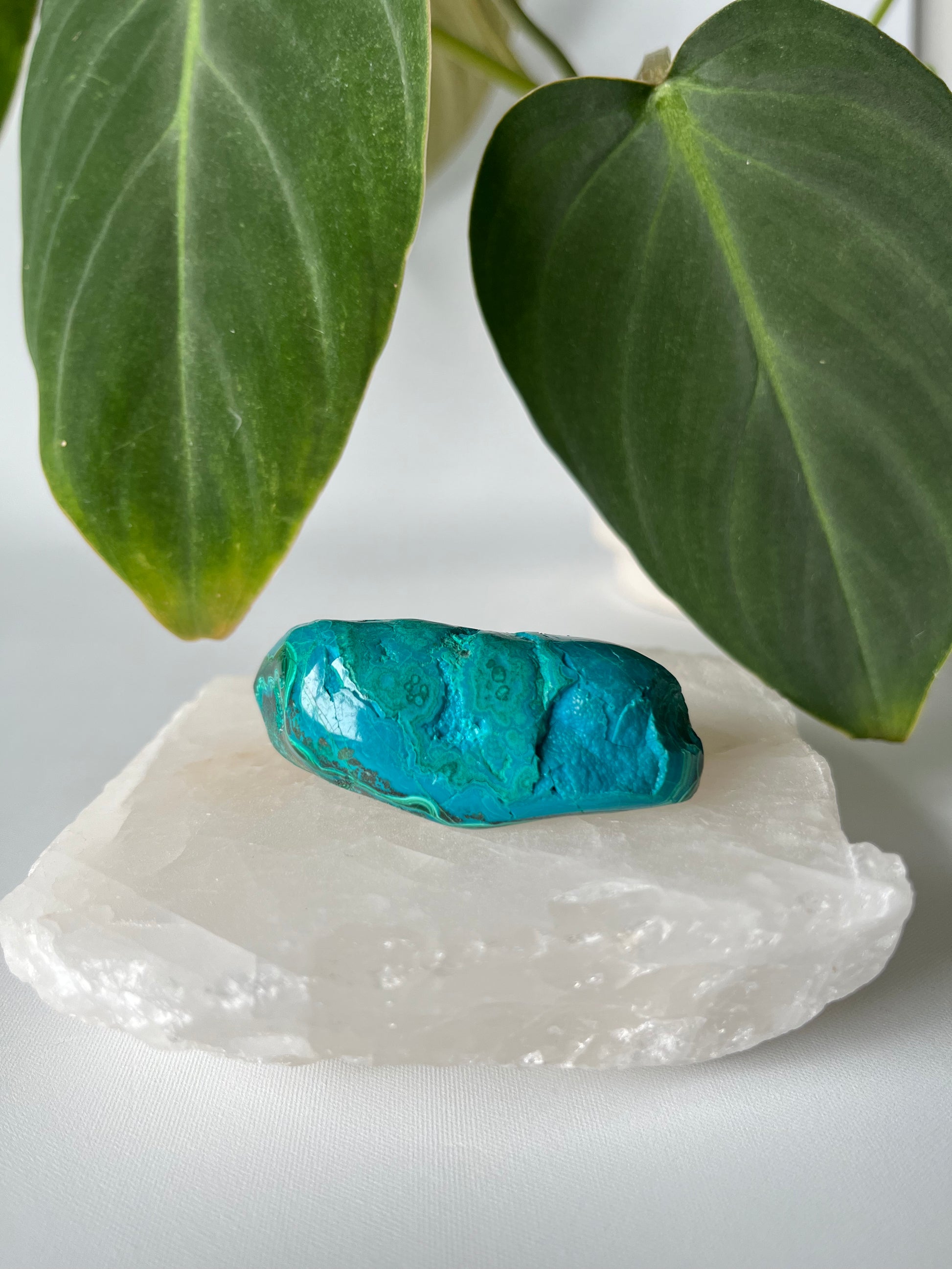 Polished Chrysocolla Freeform stone featuring rich blue-green hues and natural texture, perfect for bespoke crystal collections in NZ.