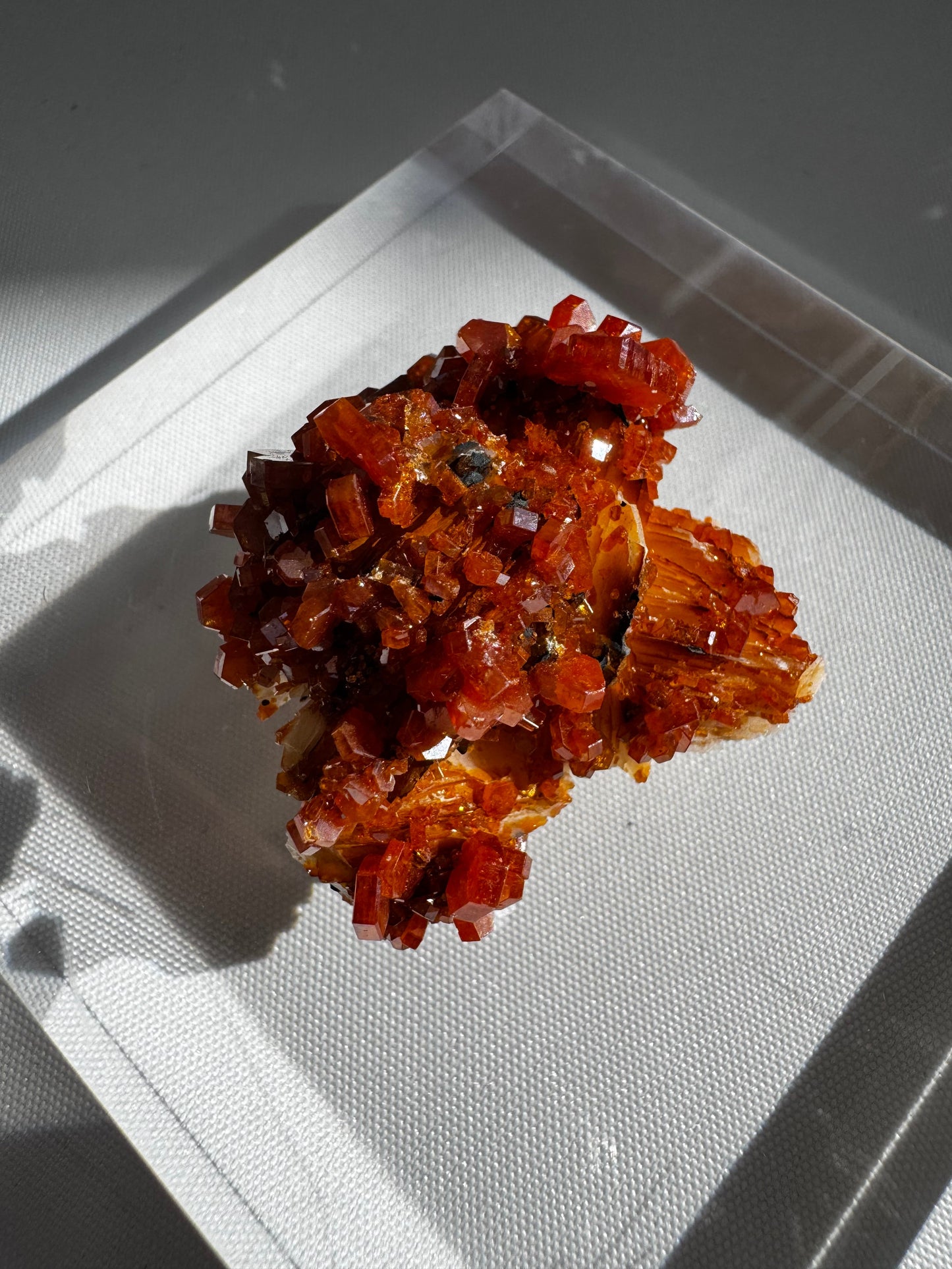 Vanadinite Crystal Specimen #2 with lustrous red crystals and natural mineral texture, perfect for hobbyists and geological collections.