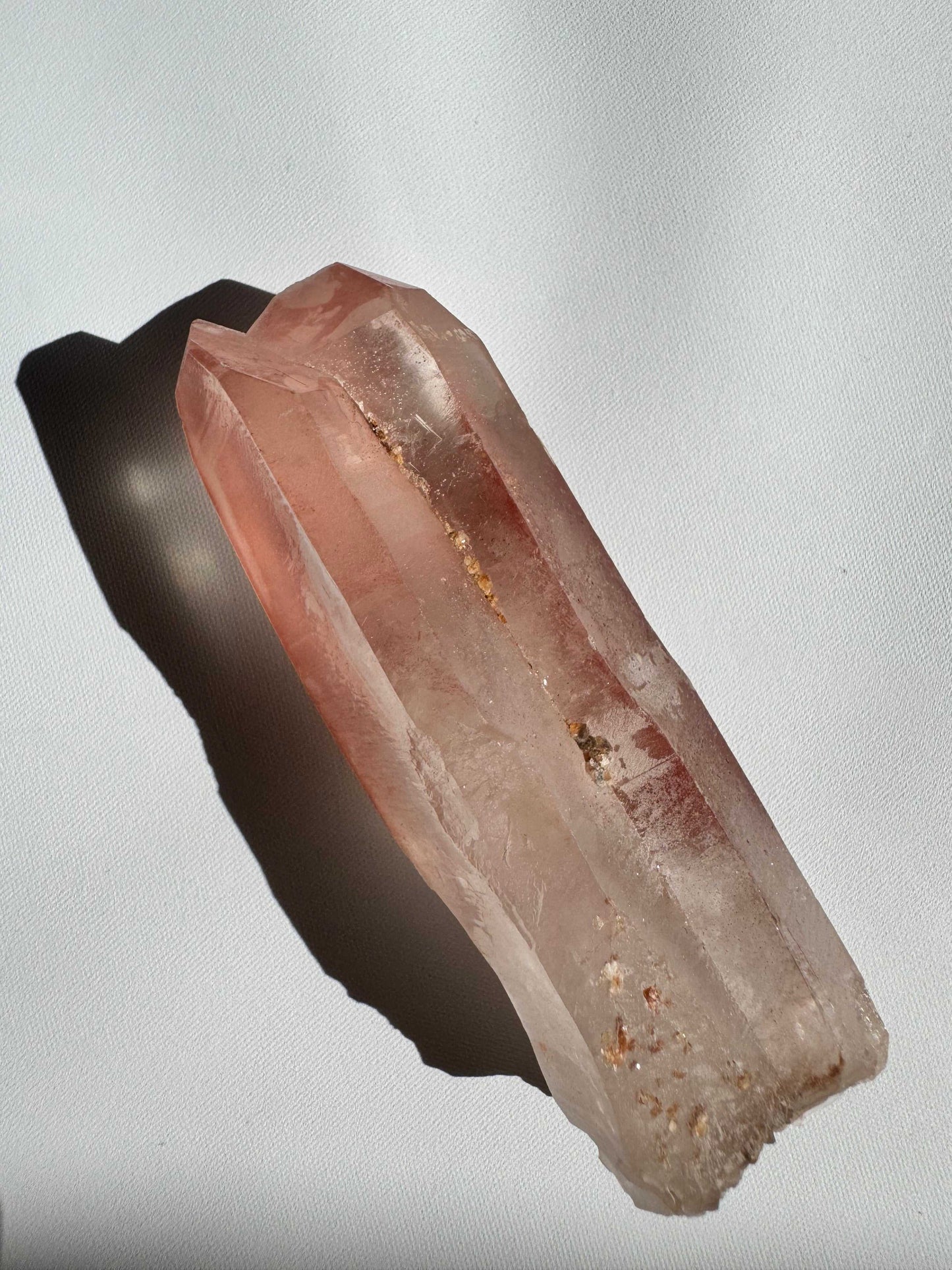 Bespoke Scarlet Temple Pink Lemurian Crystal Tantric Twin #B1 featuring twin terminations and unique mineral inclusions, collectible healing crystal.