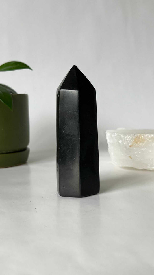 Polished Black Tourmaline Crystal Tower | protection and grounding | Bespoke Online Crystal Shop NZ.