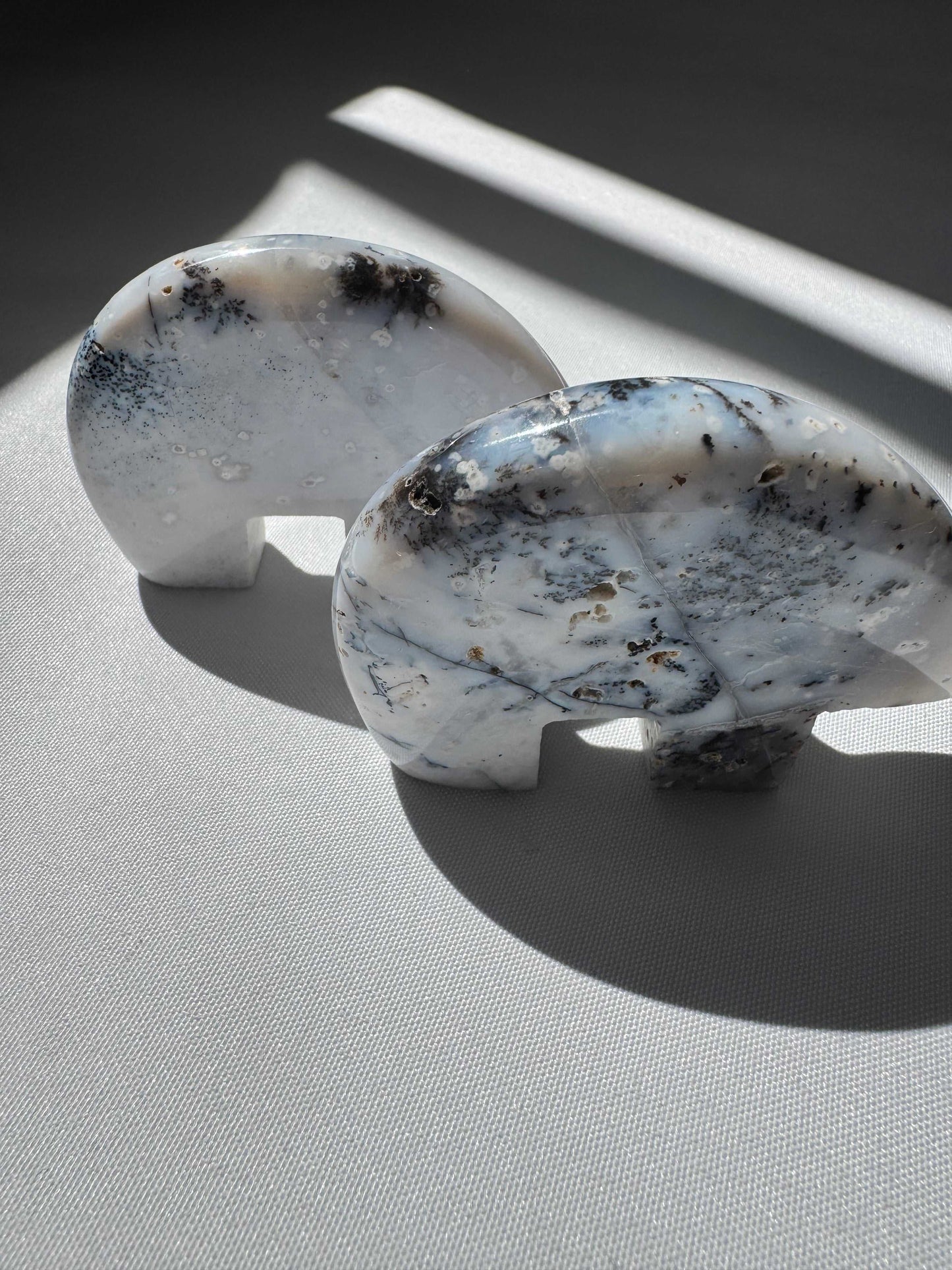 Two standing Dendritic Opal Crystal Polar Bears with striking inclusions | Bespoke Crystals