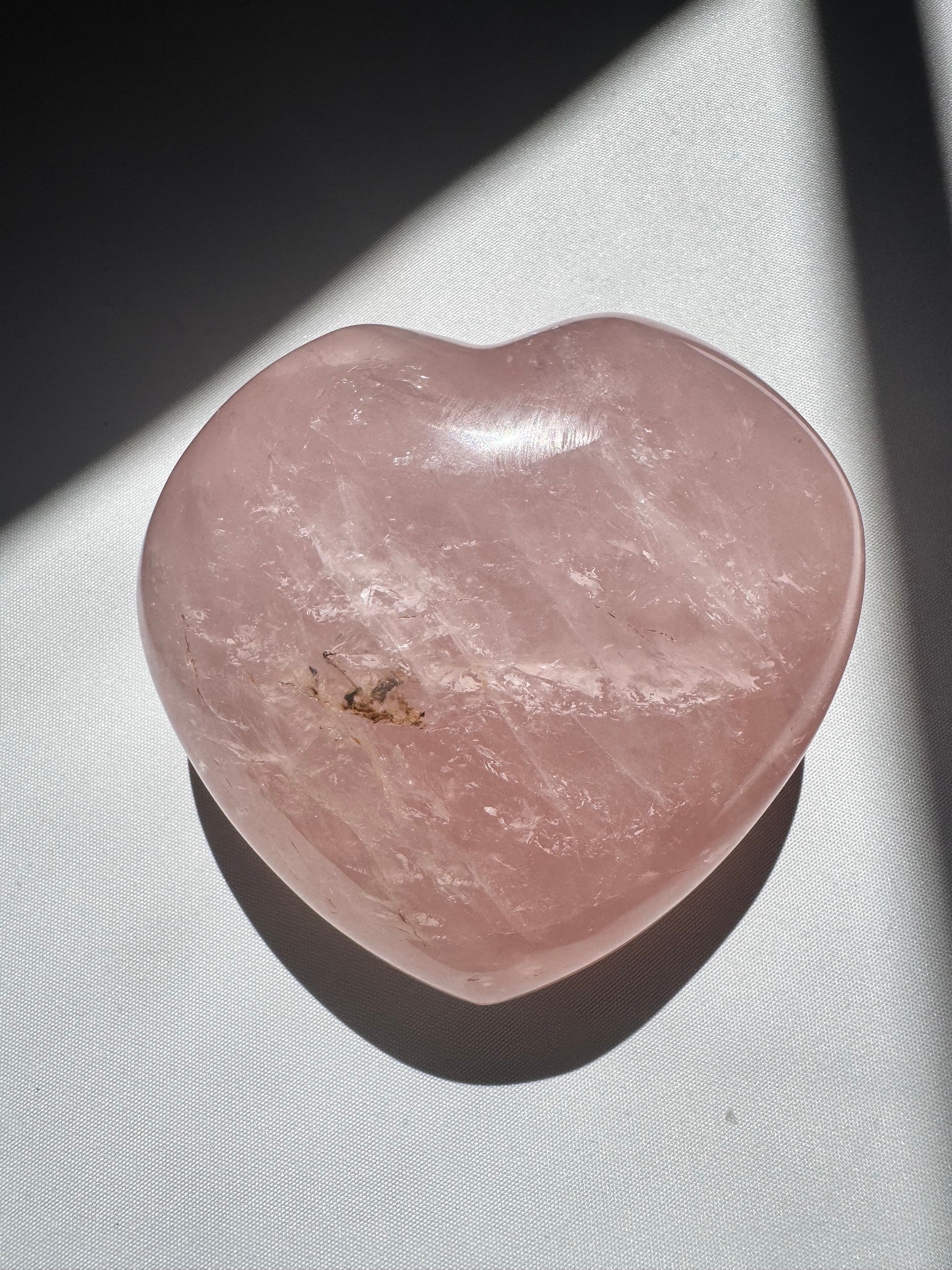 Large Rose Quartz Crystal Heart with natural inclusions |  emotional healing and heart chakra alignment.