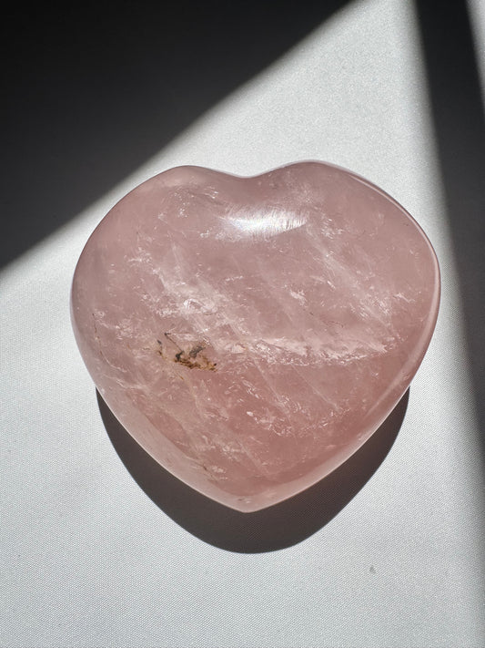 Large Rose Quartz Crystal Heart with natural inclusions |  emotional healing and heart chakra alignment.