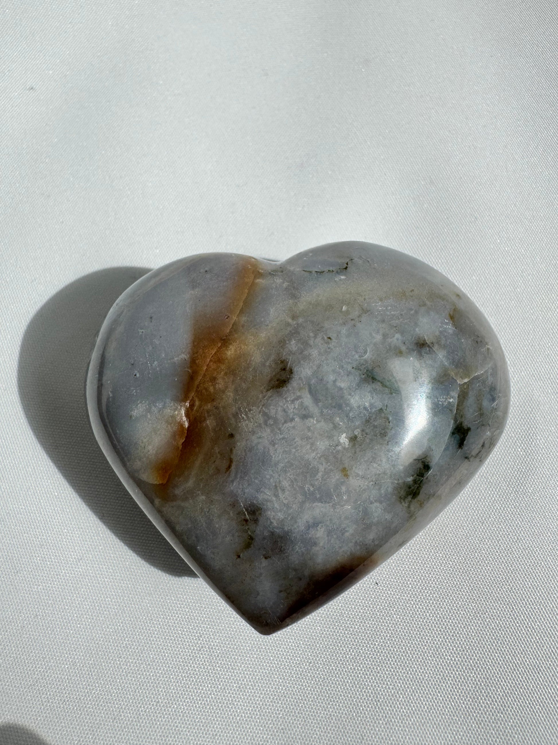Polished Ocean Jasper Crystal Heart #2 featuring natural wave-like patterns, perfect for crystal healing and collectible crystal displays.