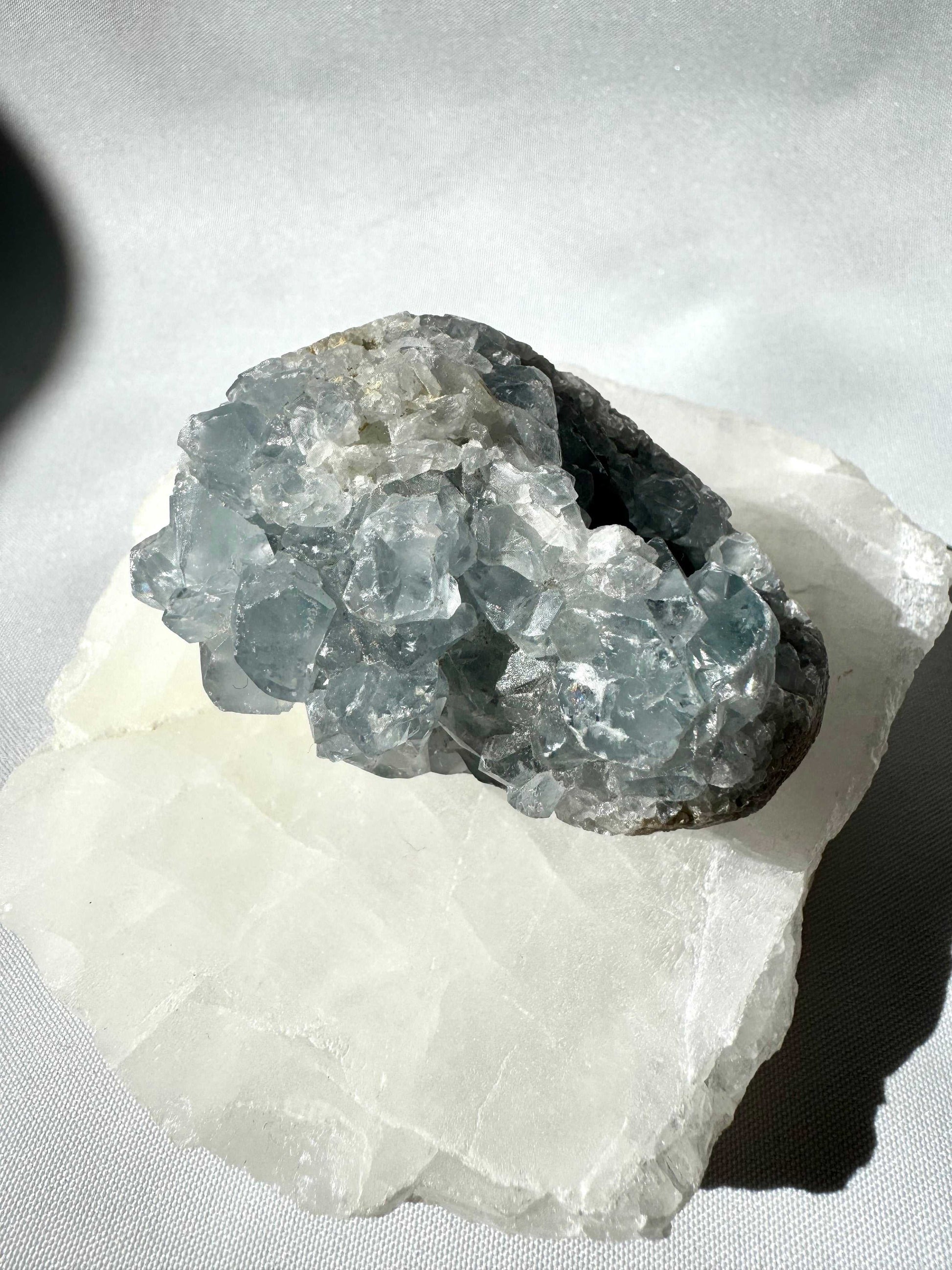 Celestite Crystal Cluster #4 with sparkling blue druzy crystals | Bespoke Crystals NZ
