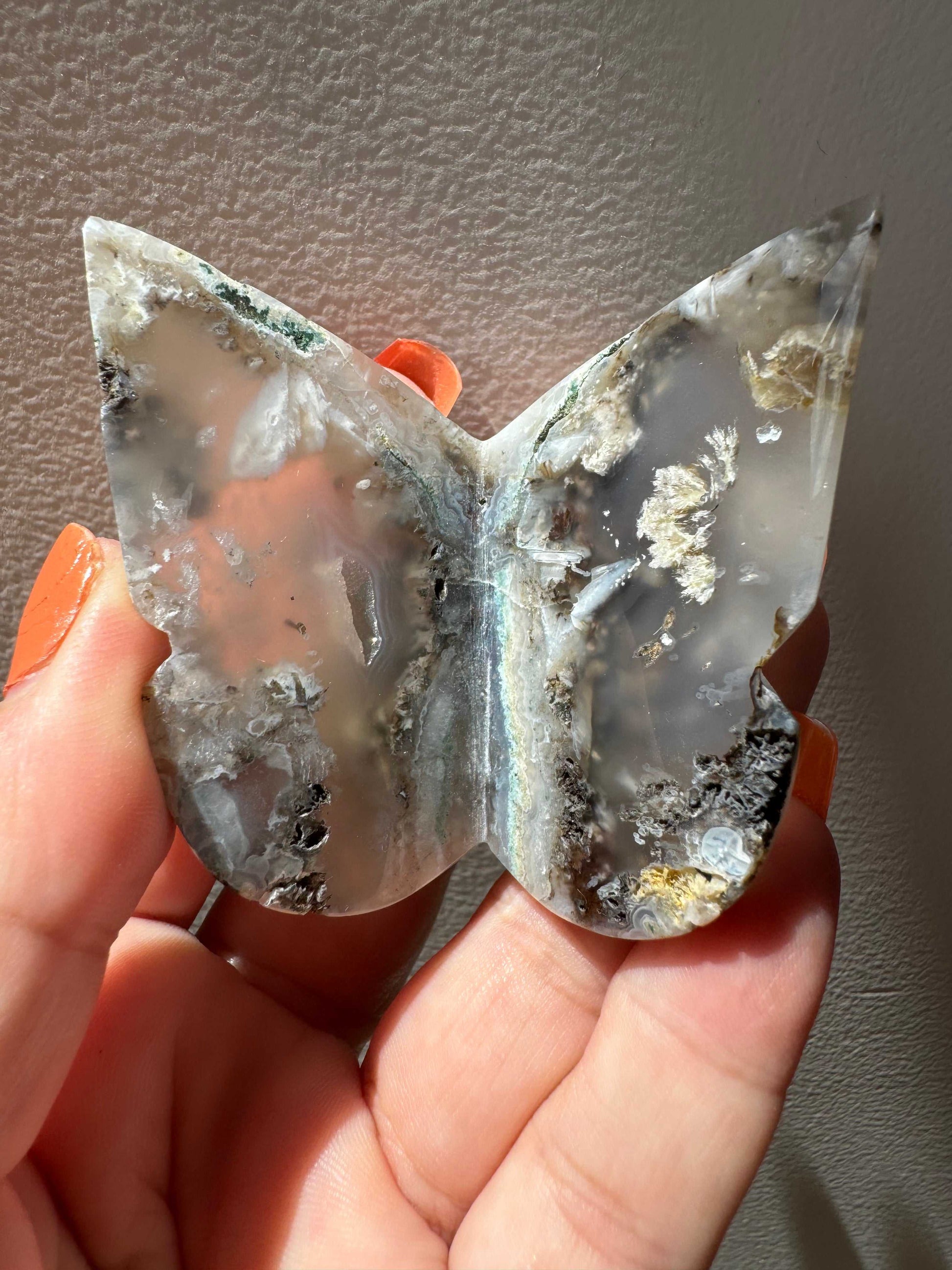 Moss Agate Crystal Butterfly