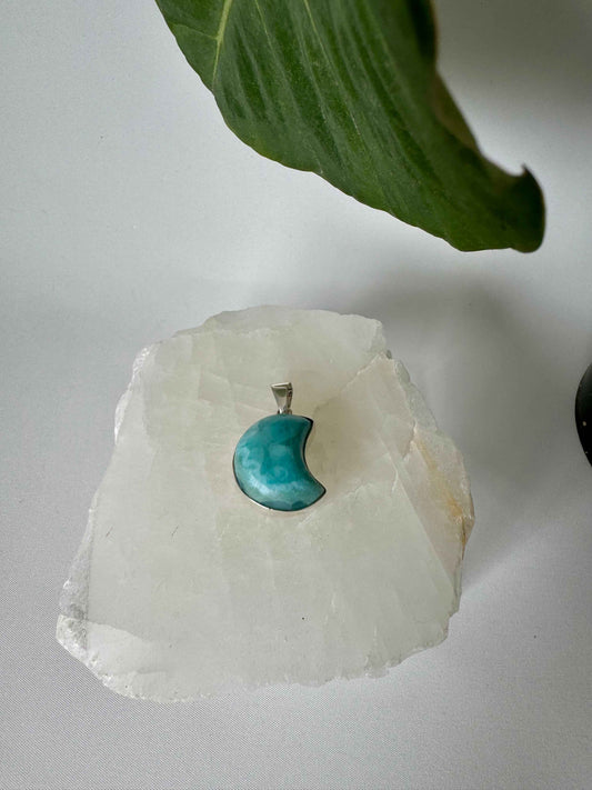 Larimar crescent moon-shaped Pendant | Bespoke Crystals