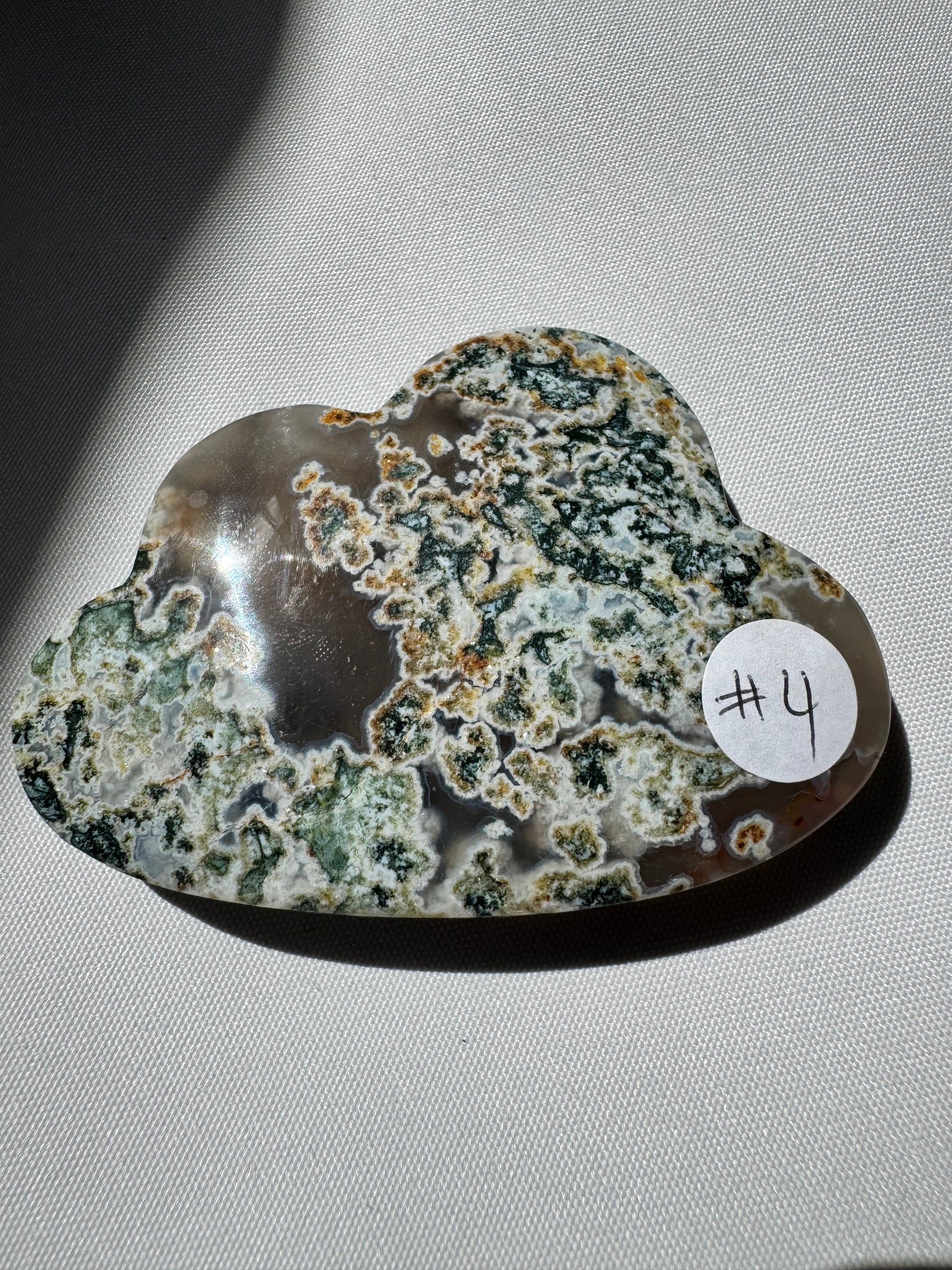 Moss Agate Crystal Cloud #4 with intricate moss-like patterns in green and white. Perfect for enhancing growth and harmony | Bespoke Crystals NZ