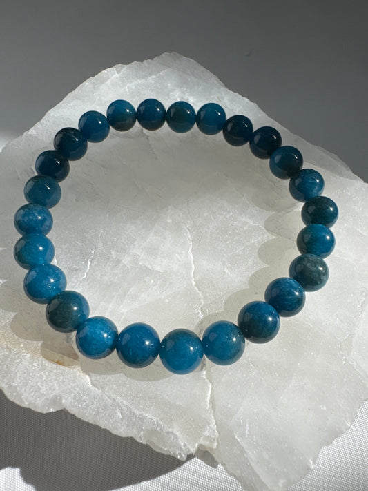 Blue Apatite Crystal Bracelet featuring bright blue beads 8mm | Bespoke Crystals
