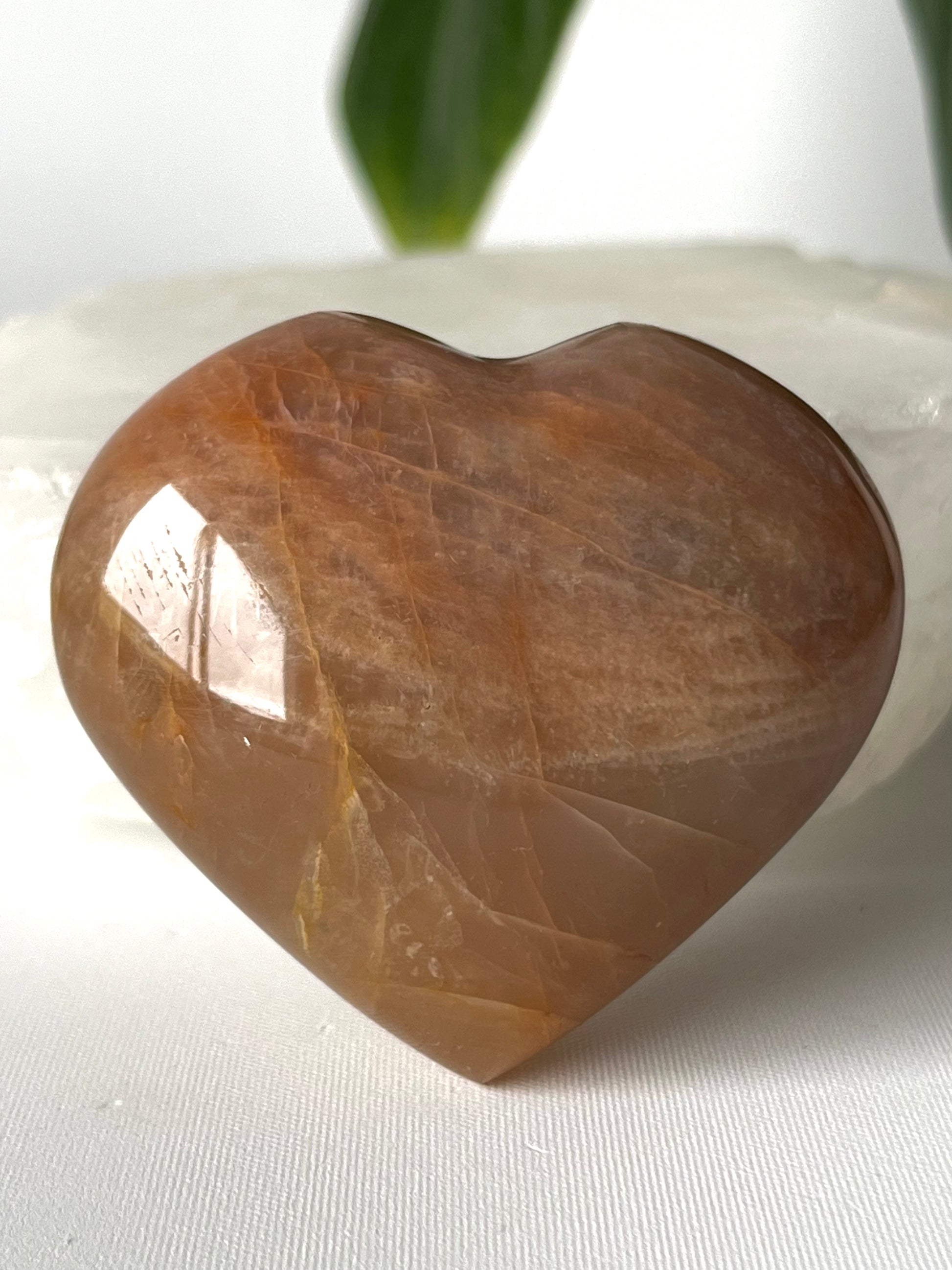 Polished Peach Moonstone Heart #5 for Emotional Balance and Spiritual Growth | Bespoke Crystals NZ