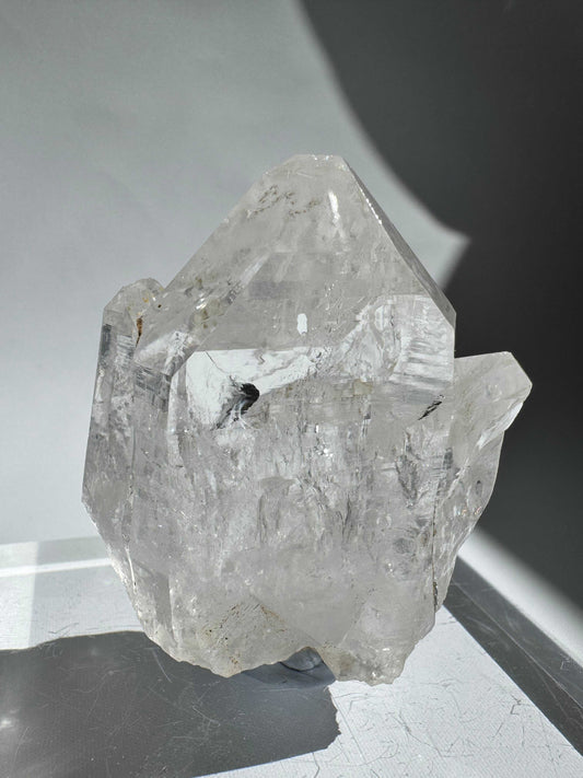 Silver Light Lemurian Seed Crystal #5 with clear striations and natural facets, ideal for meditation and spiritual clarity. Crystals NZ collectible gem.