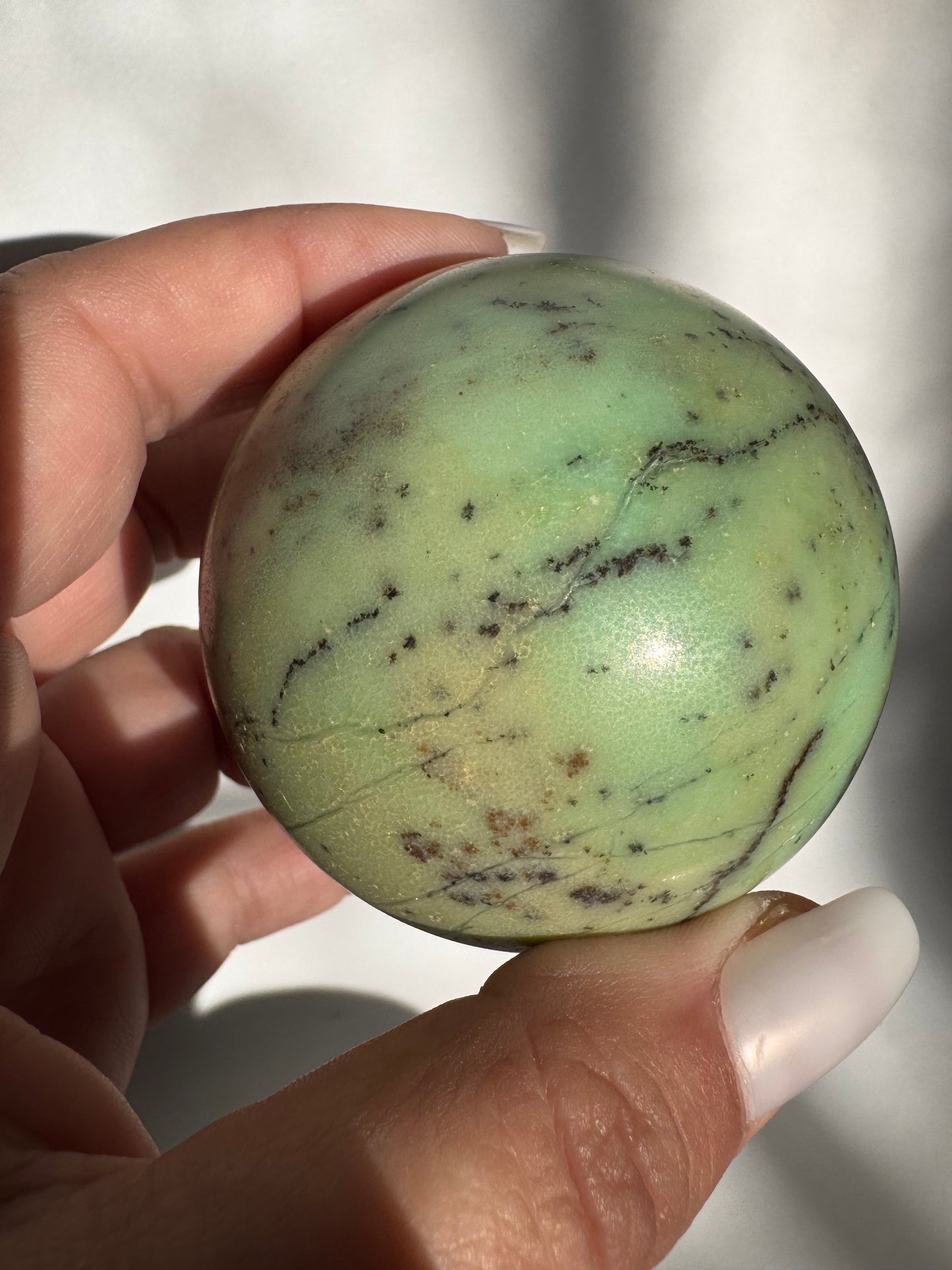 Chrysoprase Sphere with Dendritic Inclusions