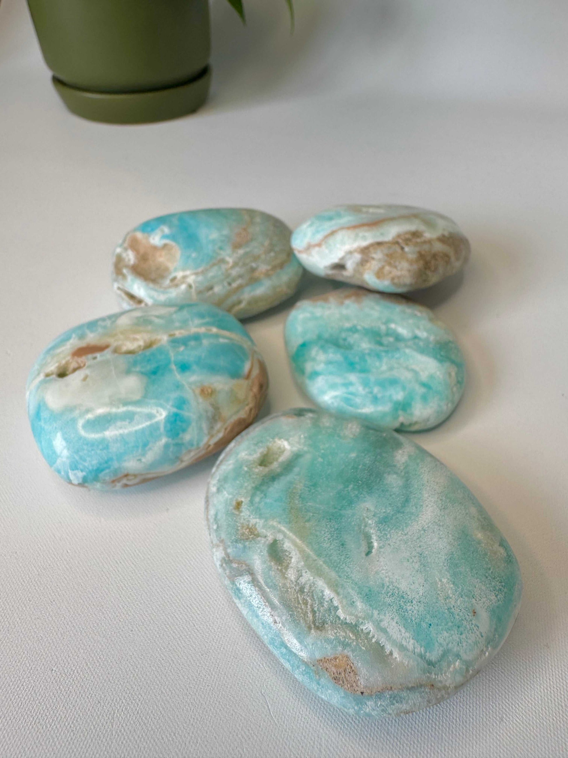 Blue Aragonite Crystal Palm Stone | Bespoke Crystals