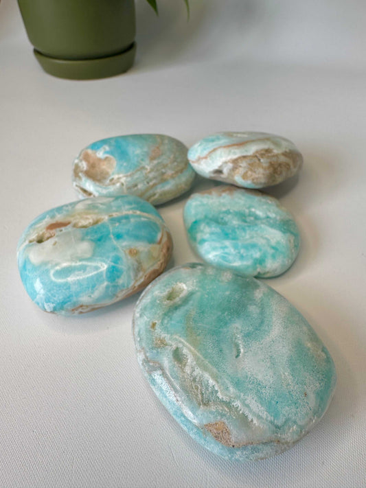 Blue Aragonite Crystal Palm Stone | Bespoke Crystals
