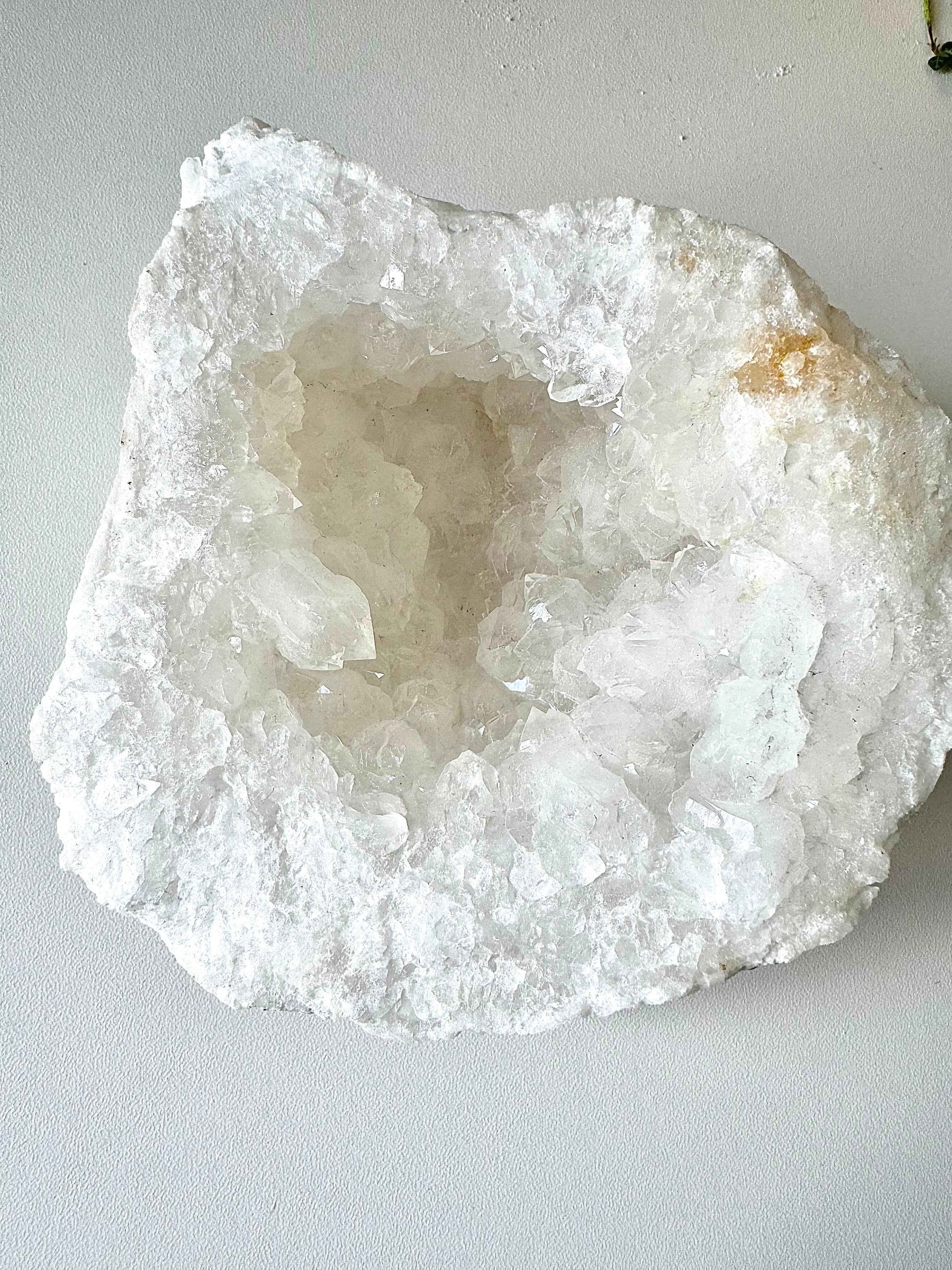 Close-up of Clear Quartz Crystal Geode | Bespoke Crystals highlighting natural crystal clarity and texture, great for rock collectors and home décor.