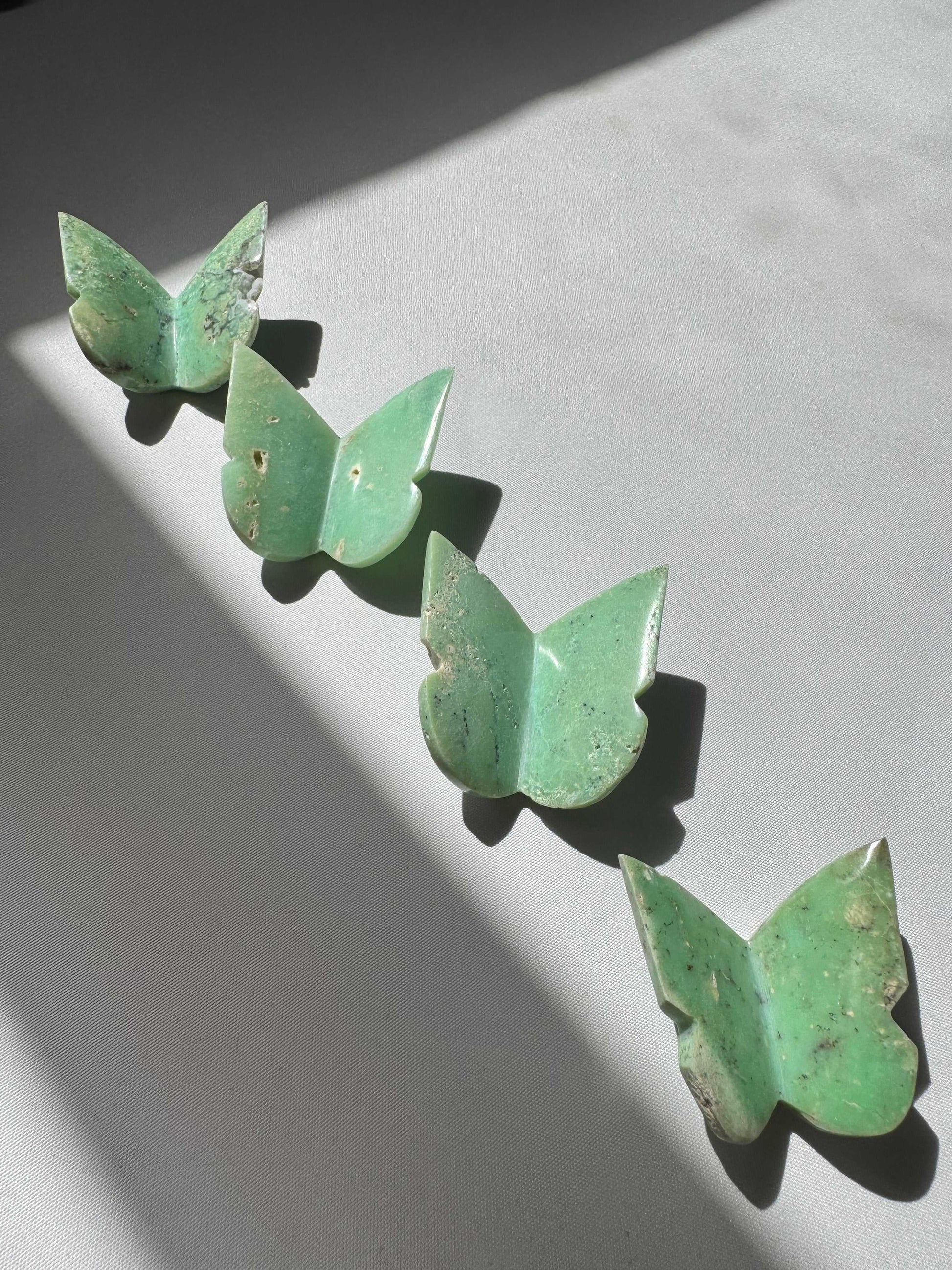 Set of four Chrysoprase Crystal 3D Butterflies | Bespoke crystals Nz