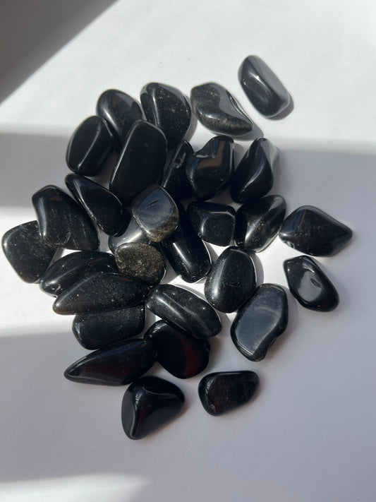 Obsidian Tumble Stone - Gold Sheen crystals with polished black surfaces and golden shimmer | Bespoke Crystals NZ