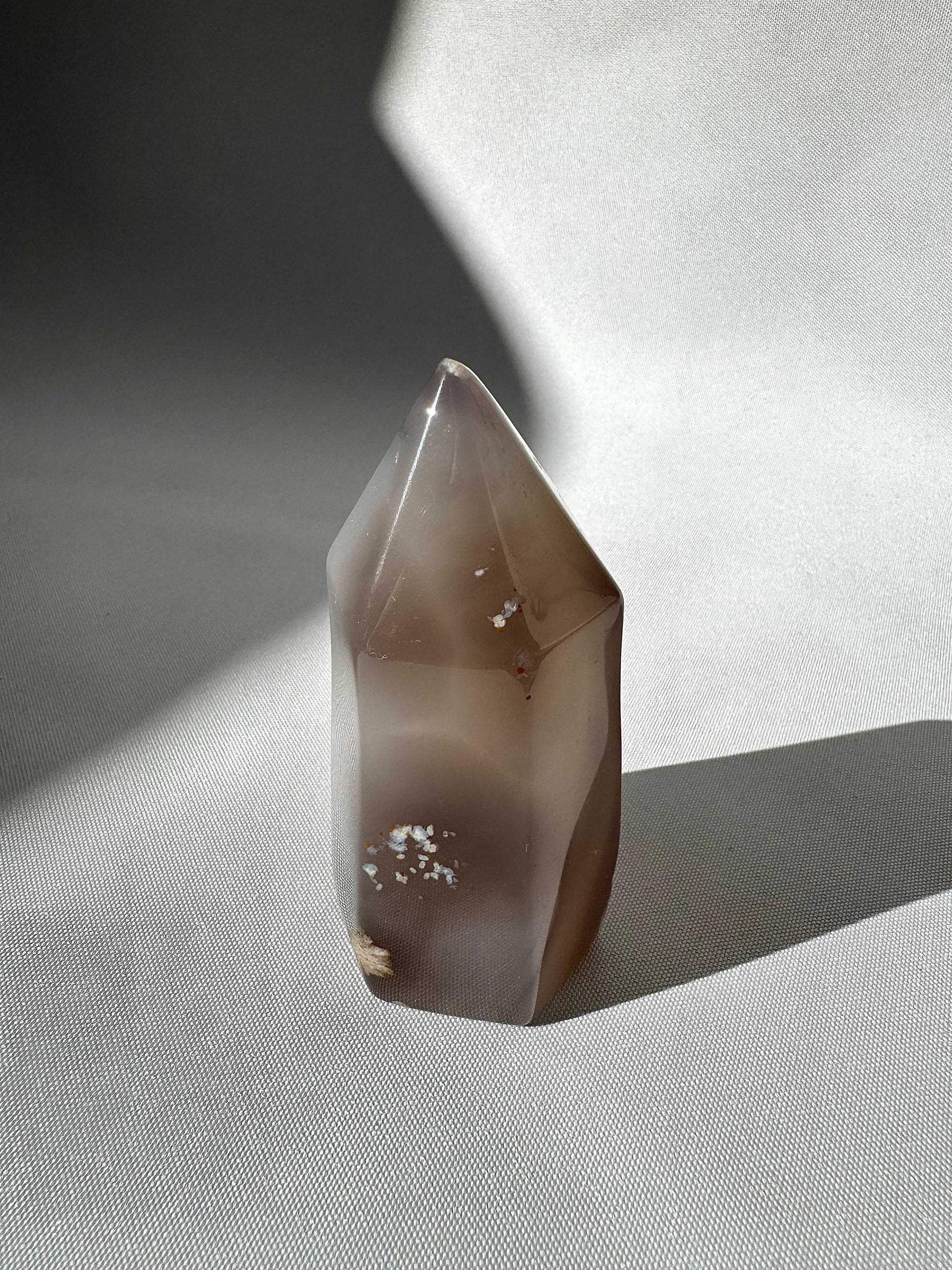Grey Agate Crystal Druze Point #4 showcasing unique druzy inclusions and polished facets, perfect for crystal enthusiasts and home displays | Bespoke Crystals