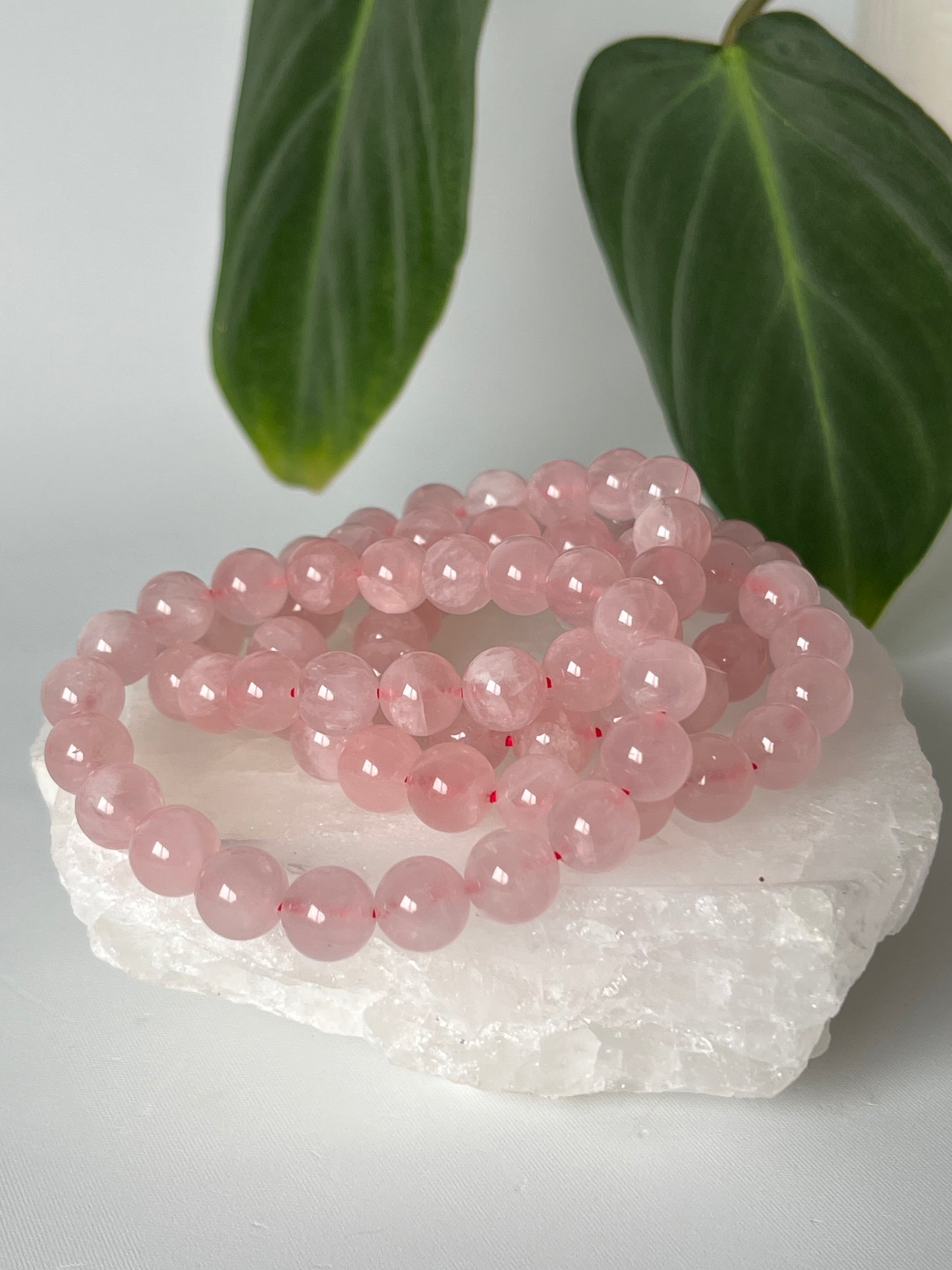 Rose Quartz Chakra Bracelet with 10mm polished beads . Promotes heart chakra healing and emotional balance.