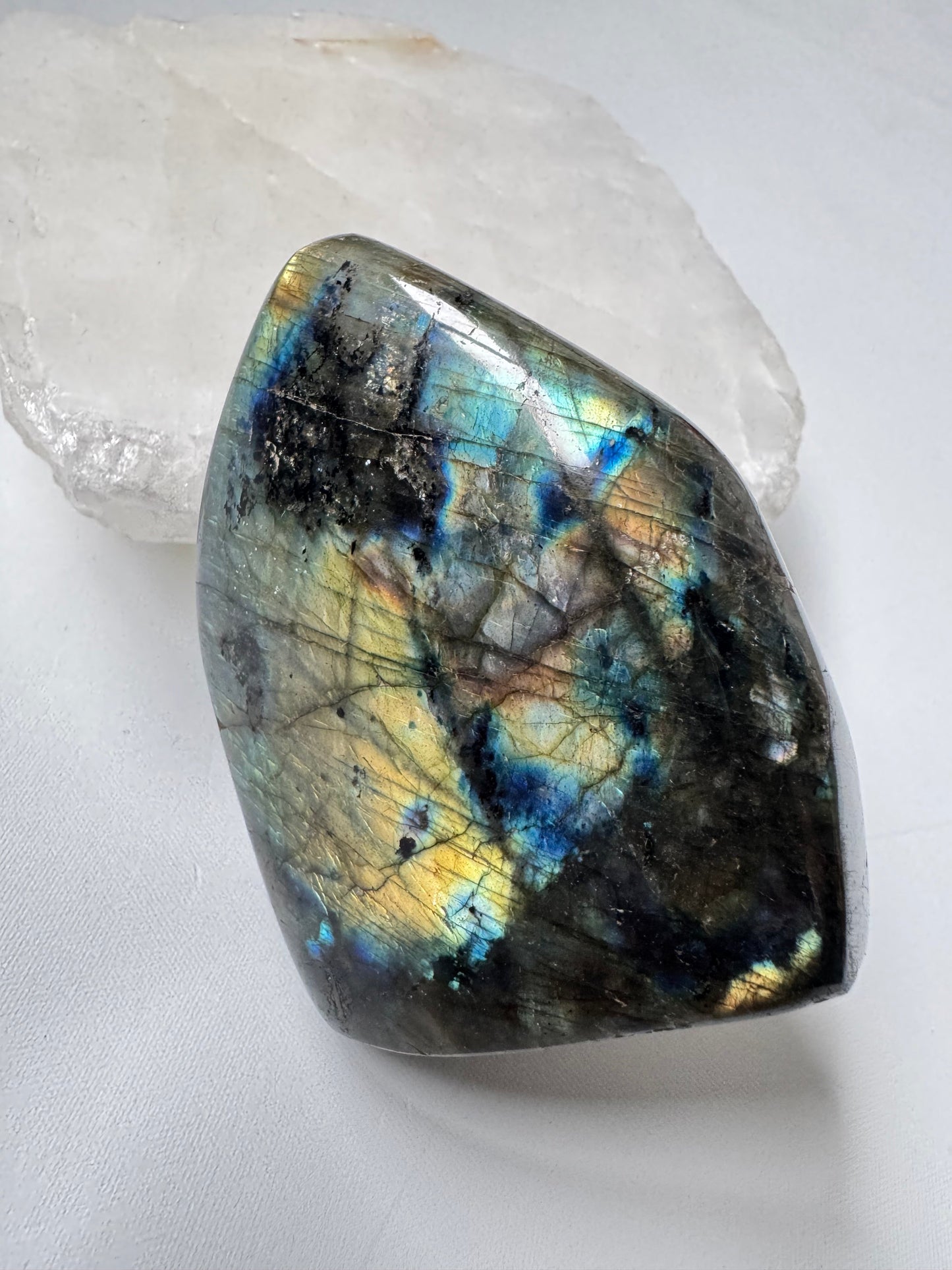 Labradorite Freeform #A09 Bespoke Crystals with vibrant blue and gold flashes, ideal for collectors and crystal healing enthusiasts.