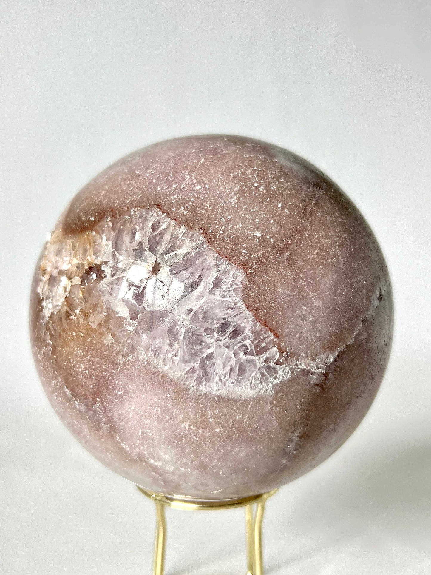 Polished Pink Amethyst Crystal Sphere with natural quartz vein, perfect for collectors and energy work | Bespoke crystals NZ