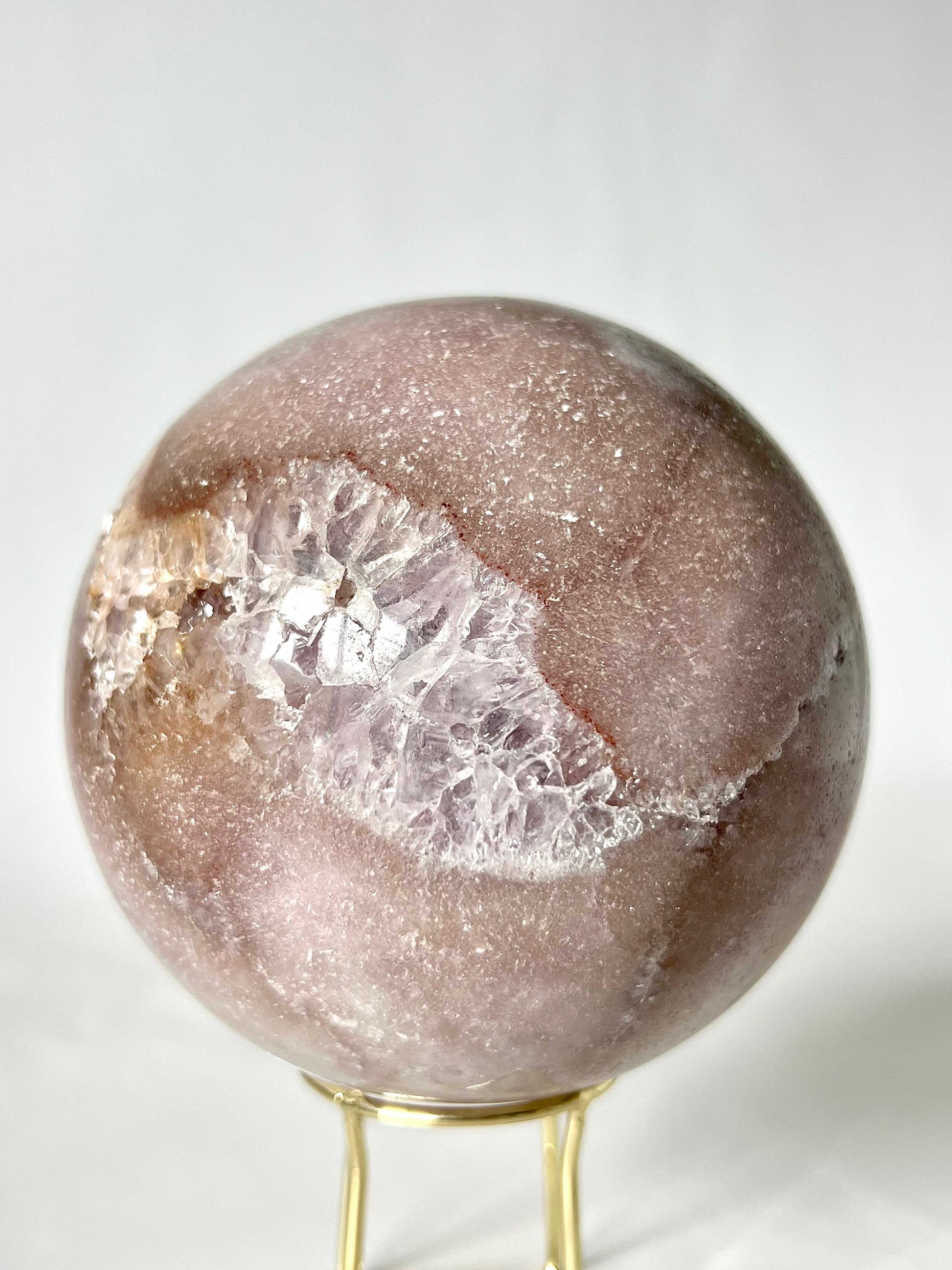 Polished Pink Amethyst Crystal Sphere with natural quartz vein, perfect for collectors and energy work | Bespoke crystals NZ