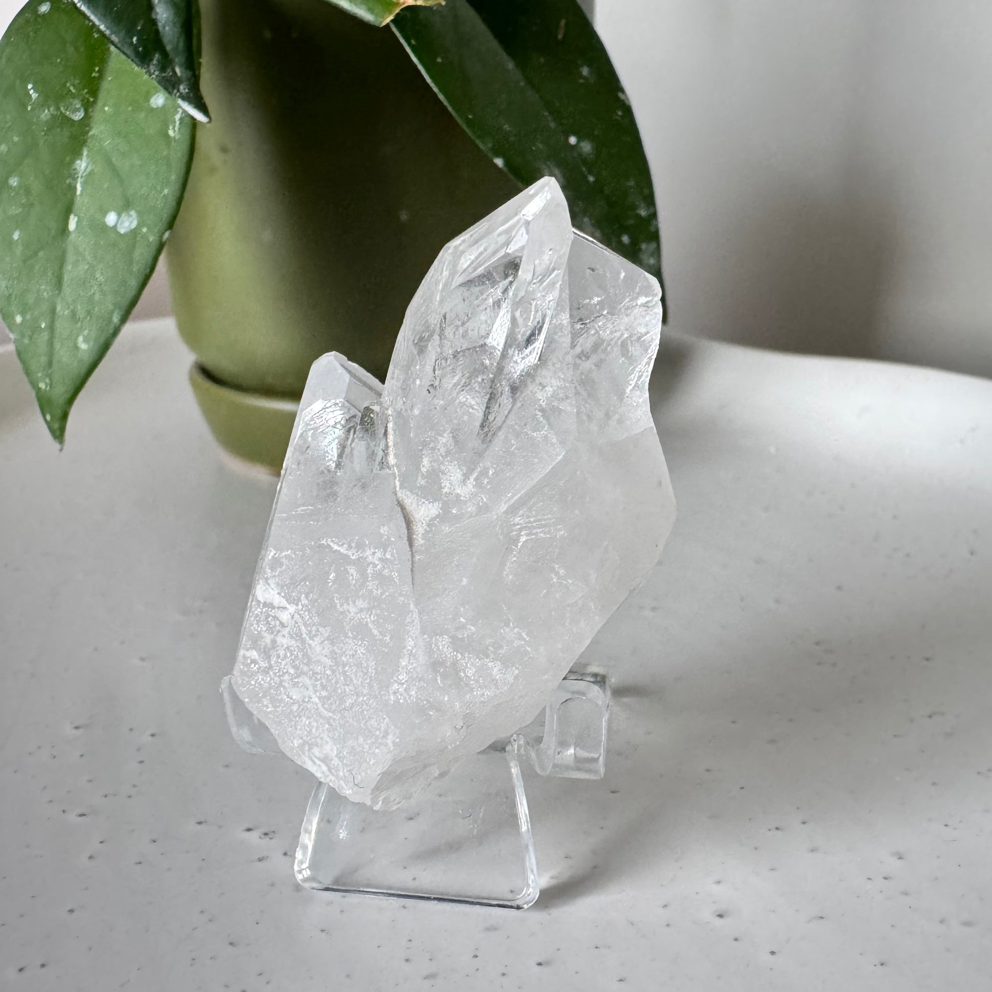 Brazilian Clear Quartz Cluster #3 by Bespoke Crystals Auckland, ideal for chakra alignment and spiritual growth, shown on a white surface.