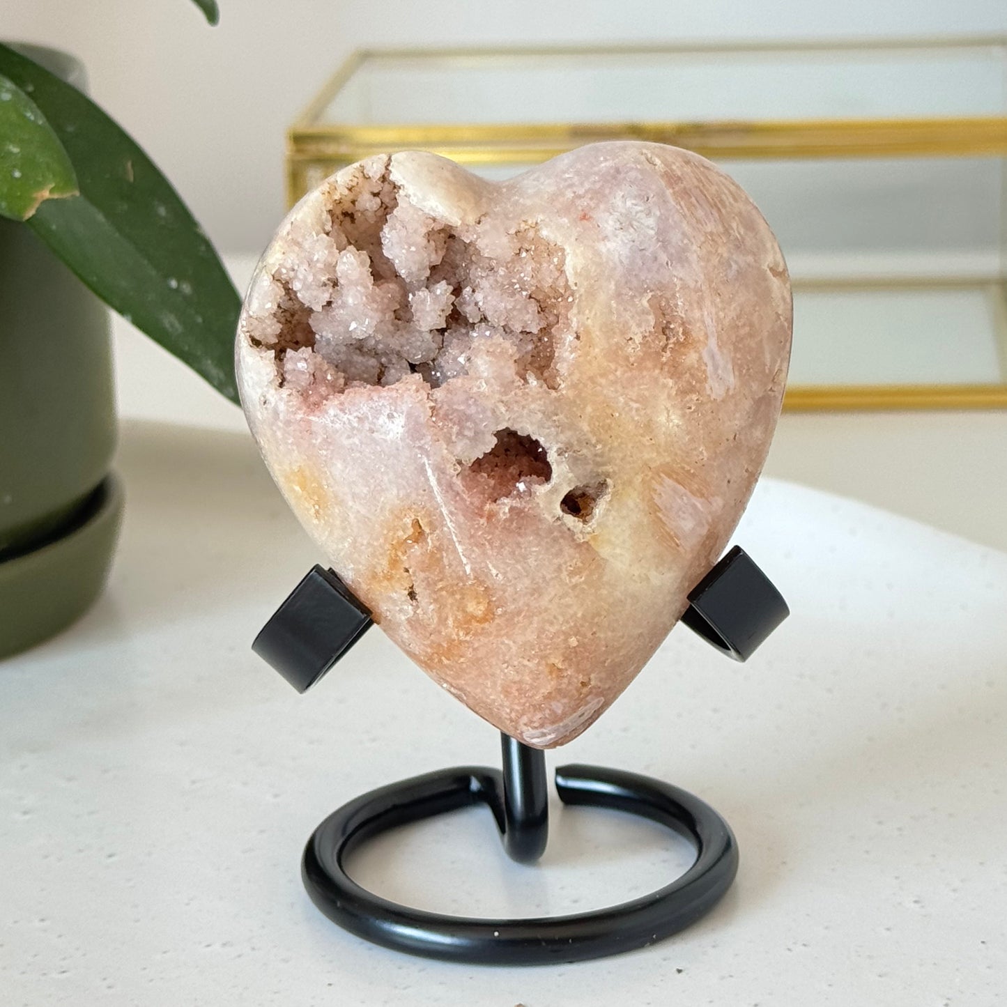 Pink Amethyst Heart #2 mm crystal with druzy inclusions, ideal for spiritual insight and love energy | Bespoke Crystals Online Auckland NZ