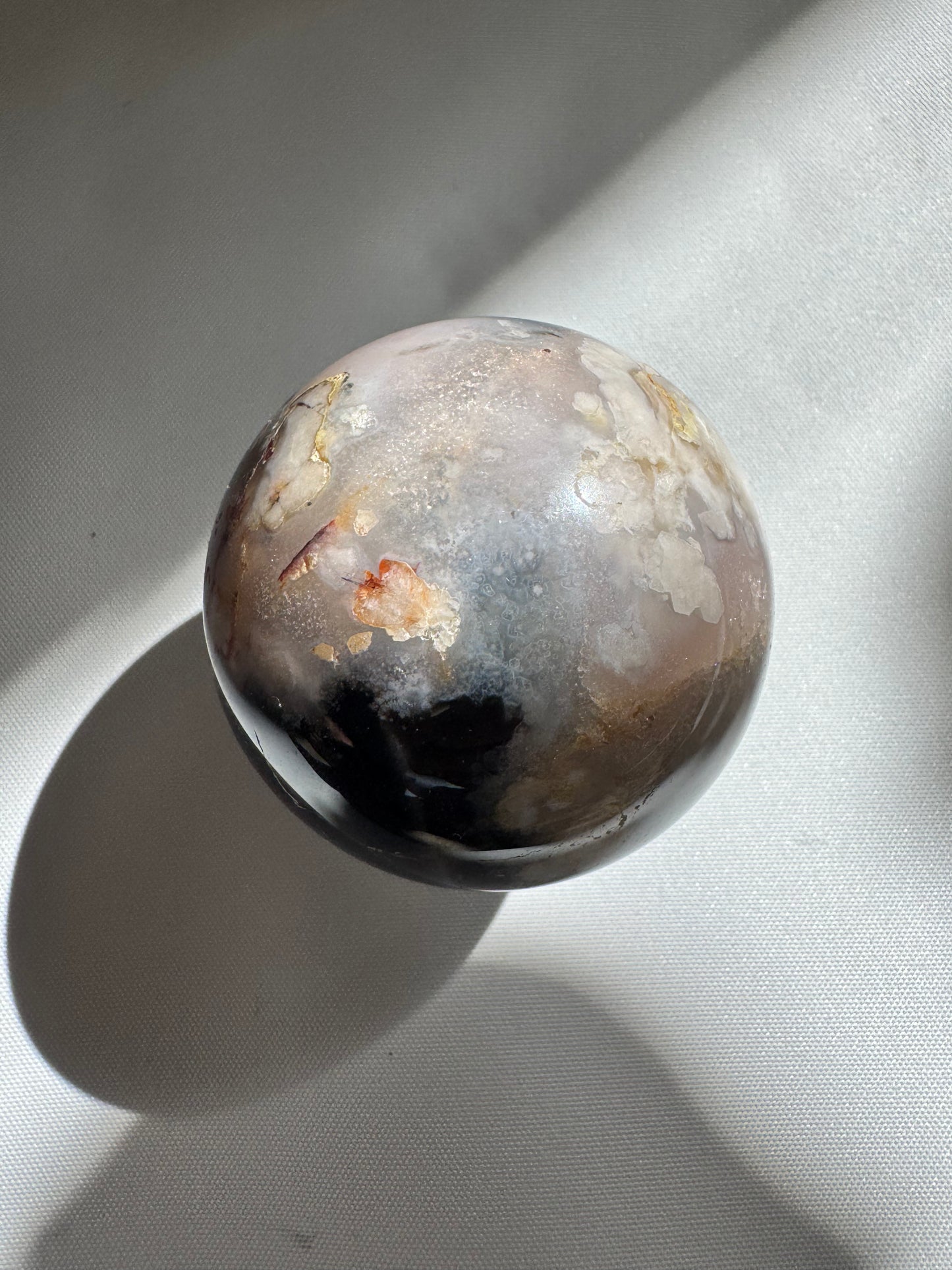 Black Flower Agate Sphere for Inner Peace & Spiritual Growth