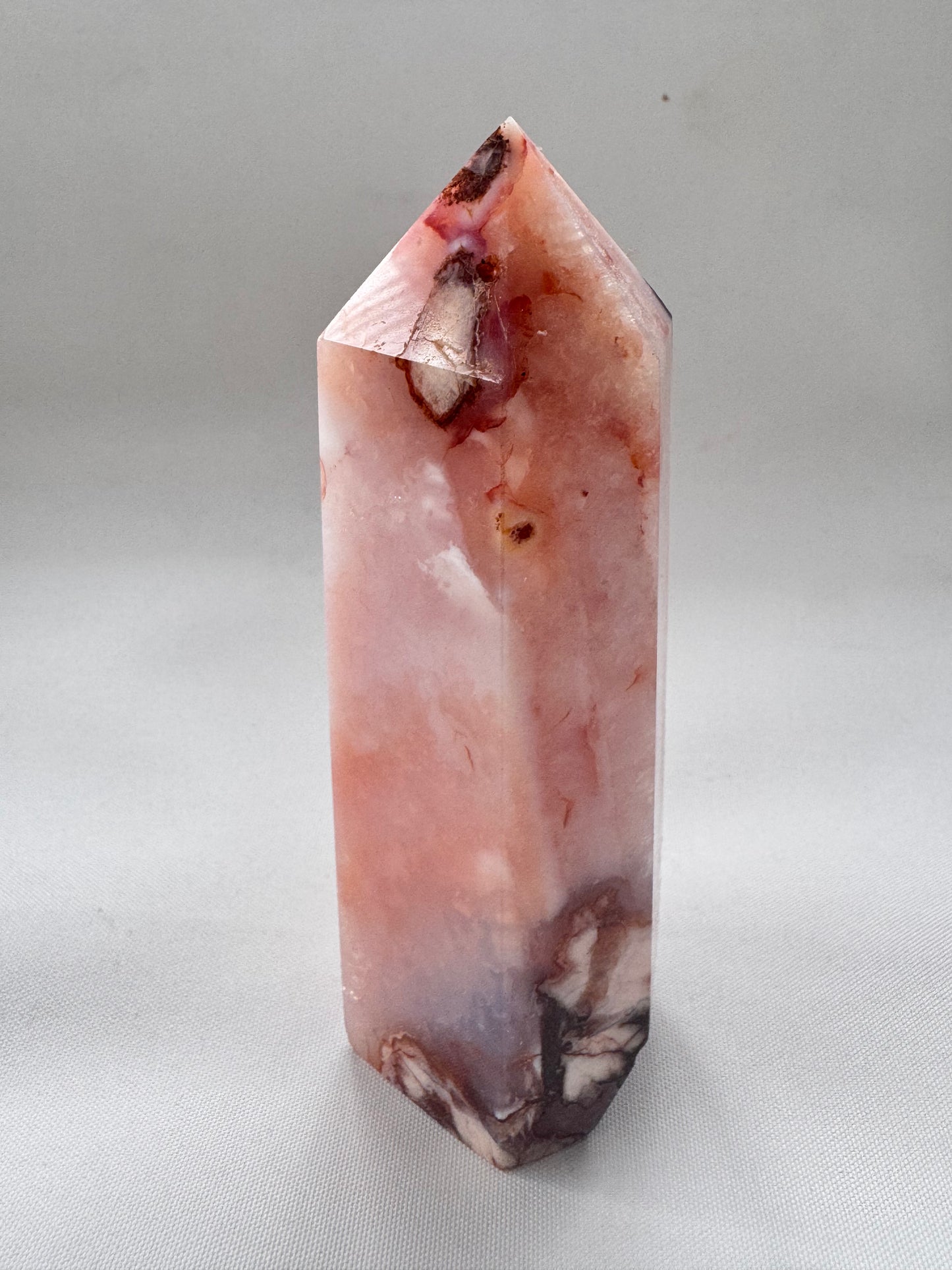 Pink Flower Agate Point gemstone