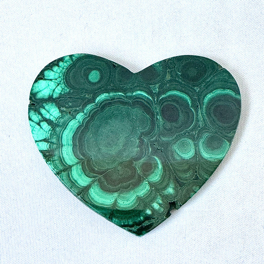 Malachite Crystal Heart with deep green circular patterns and organic textures | Bespoke Crystals NZ
