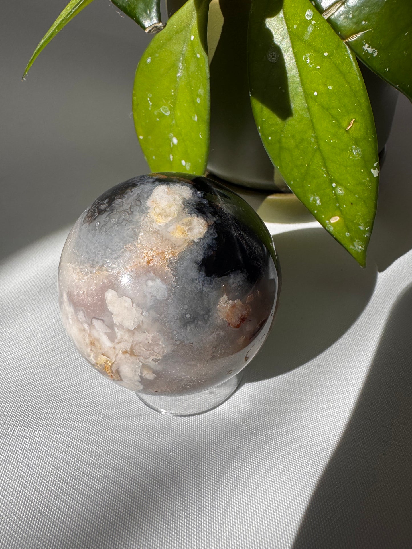 Black Flower Agate Sphere