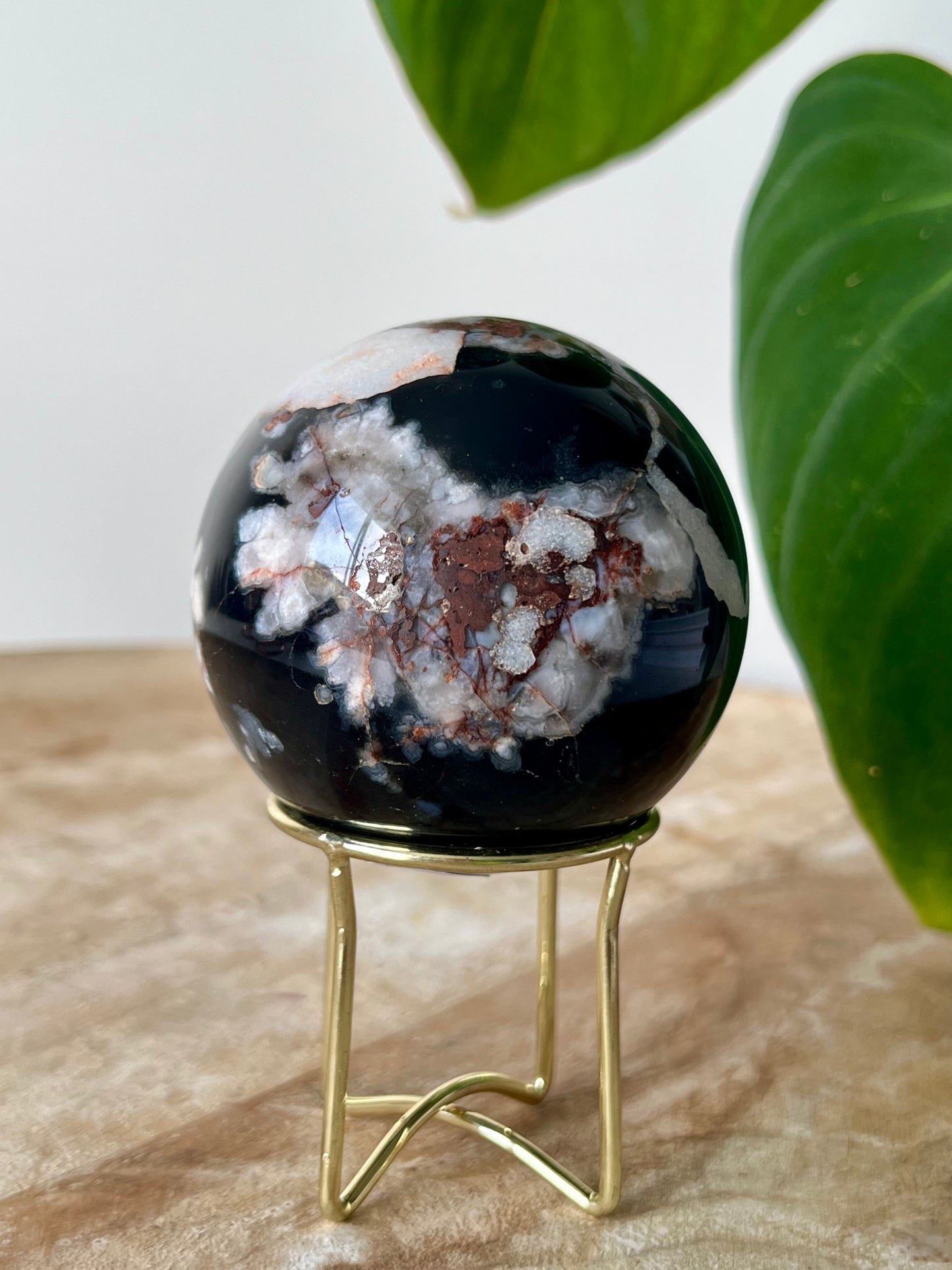 Black Flower Agate Sphere