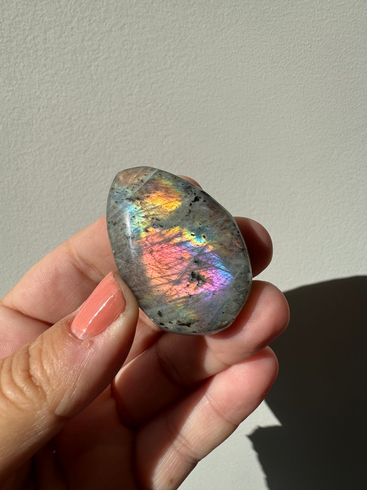 Labradorite Pink Flash Palm Stone small