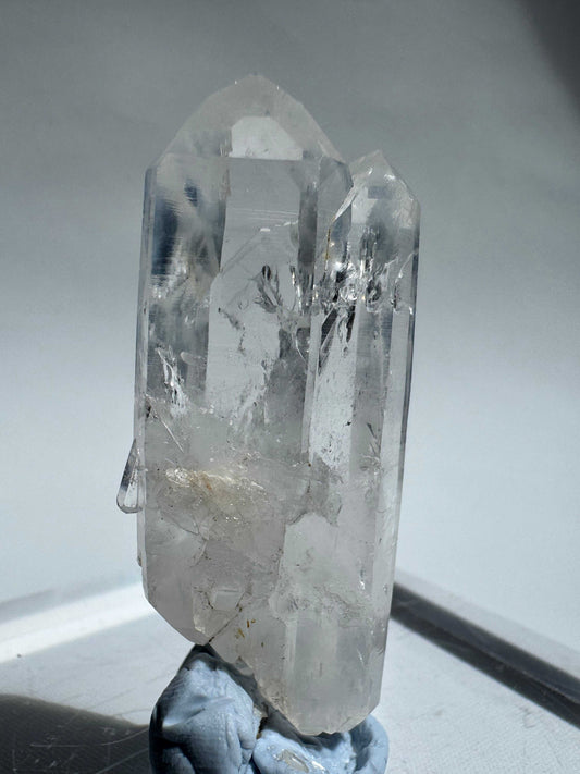 Silver Light Crystal Wand - Lemurian Quartz with twin terminations and etched striations, ideal for spiritual clarity and energy work.