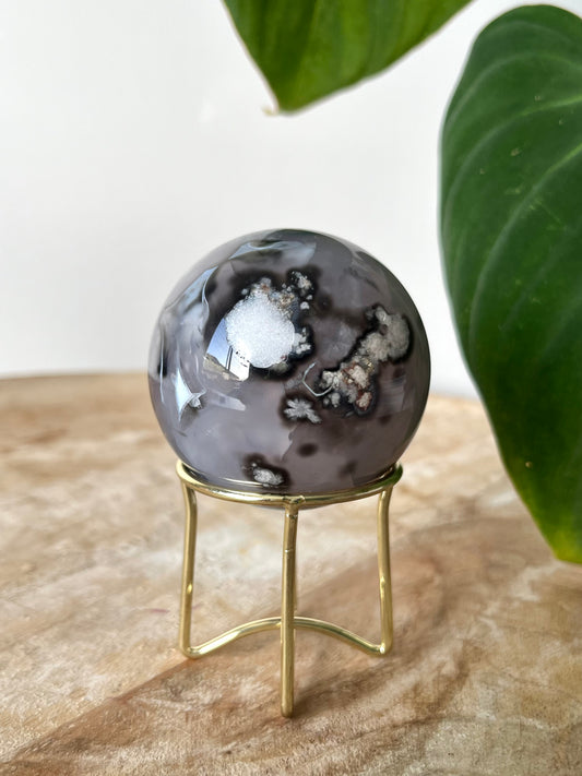 Black Flower Agate Sphere