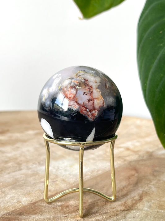 Black Flower Agate Sphere