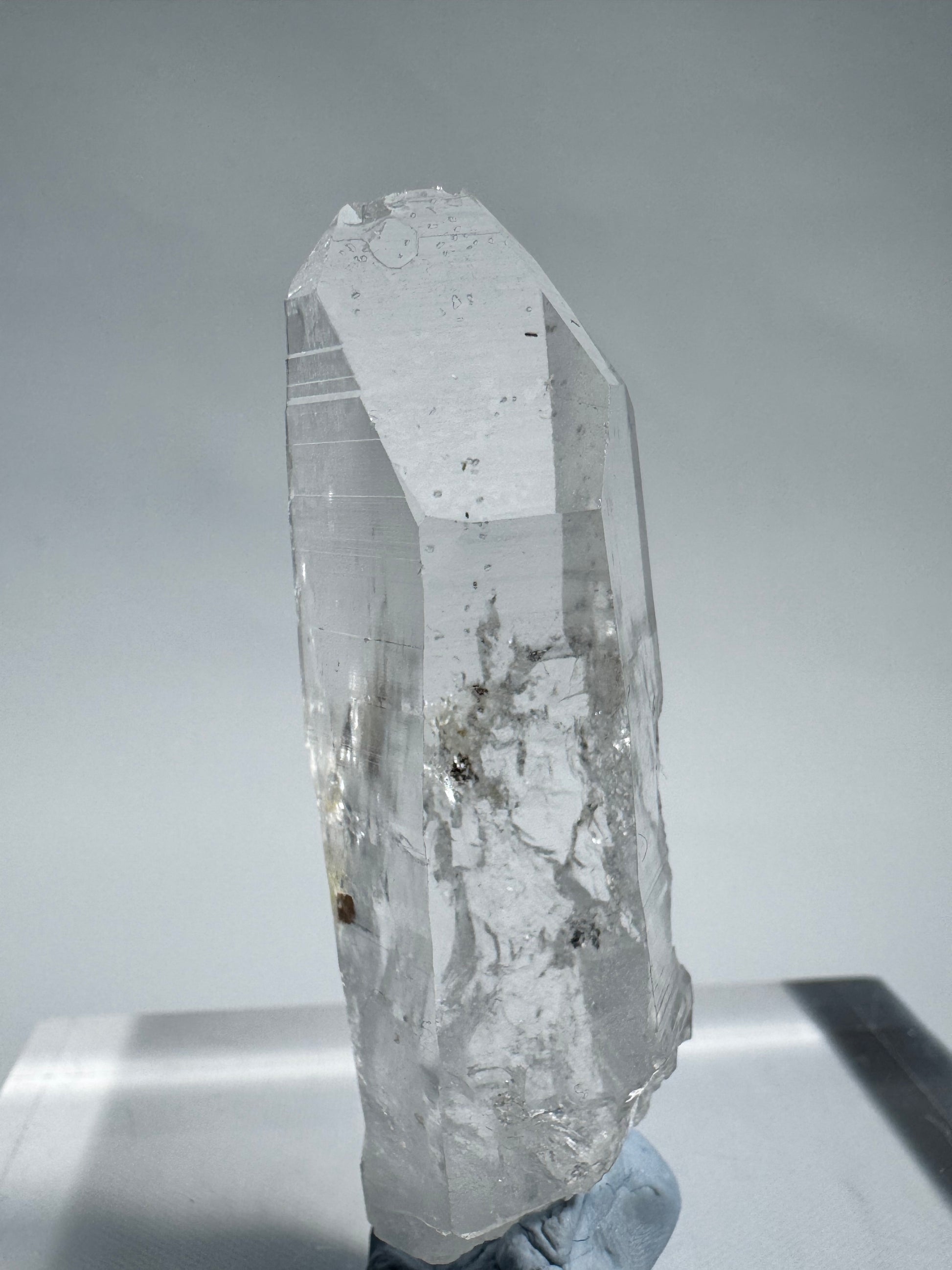 Silver Light Lemurian Seed Quartz showcasing natural etchings and internal clarity, perfect for spiritual collectors and gemstone enthusiasts.
