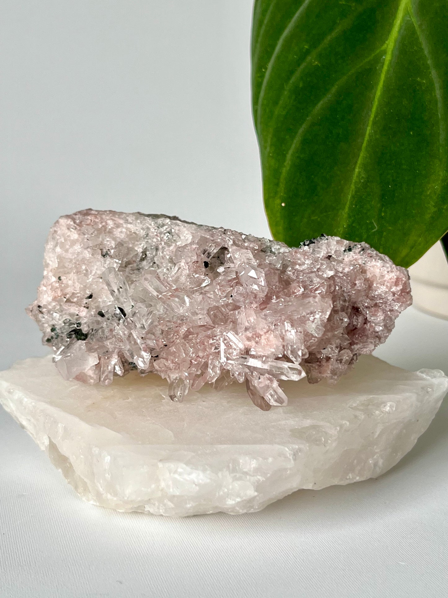 Sacred Rose Pink Lithium Quartz Cluster with Green Fuchsite