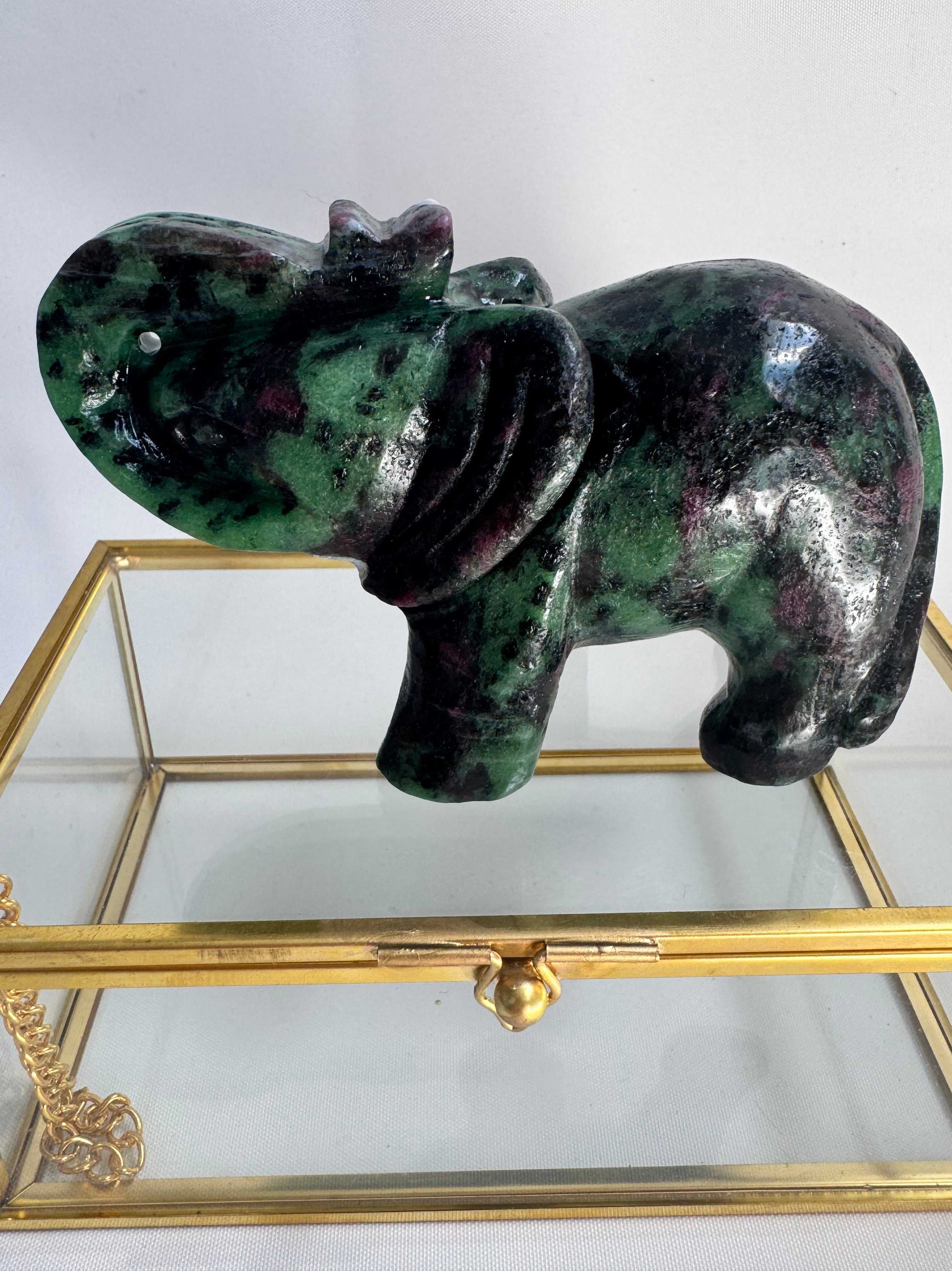 Ruby in Zoisite UV Reactive Crystal Elephant | Bespoke Crystals