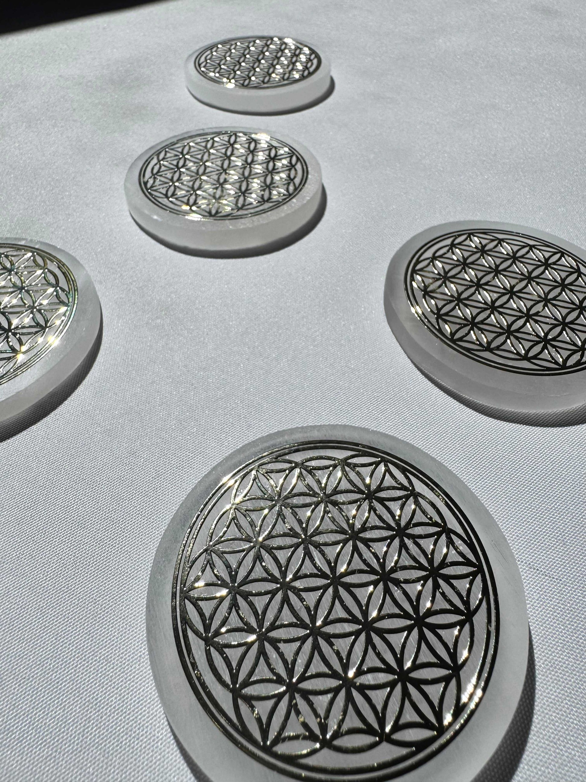 Selenite Gold Flower of Life Crystal Charging Plate | Bespoke Crystals 
